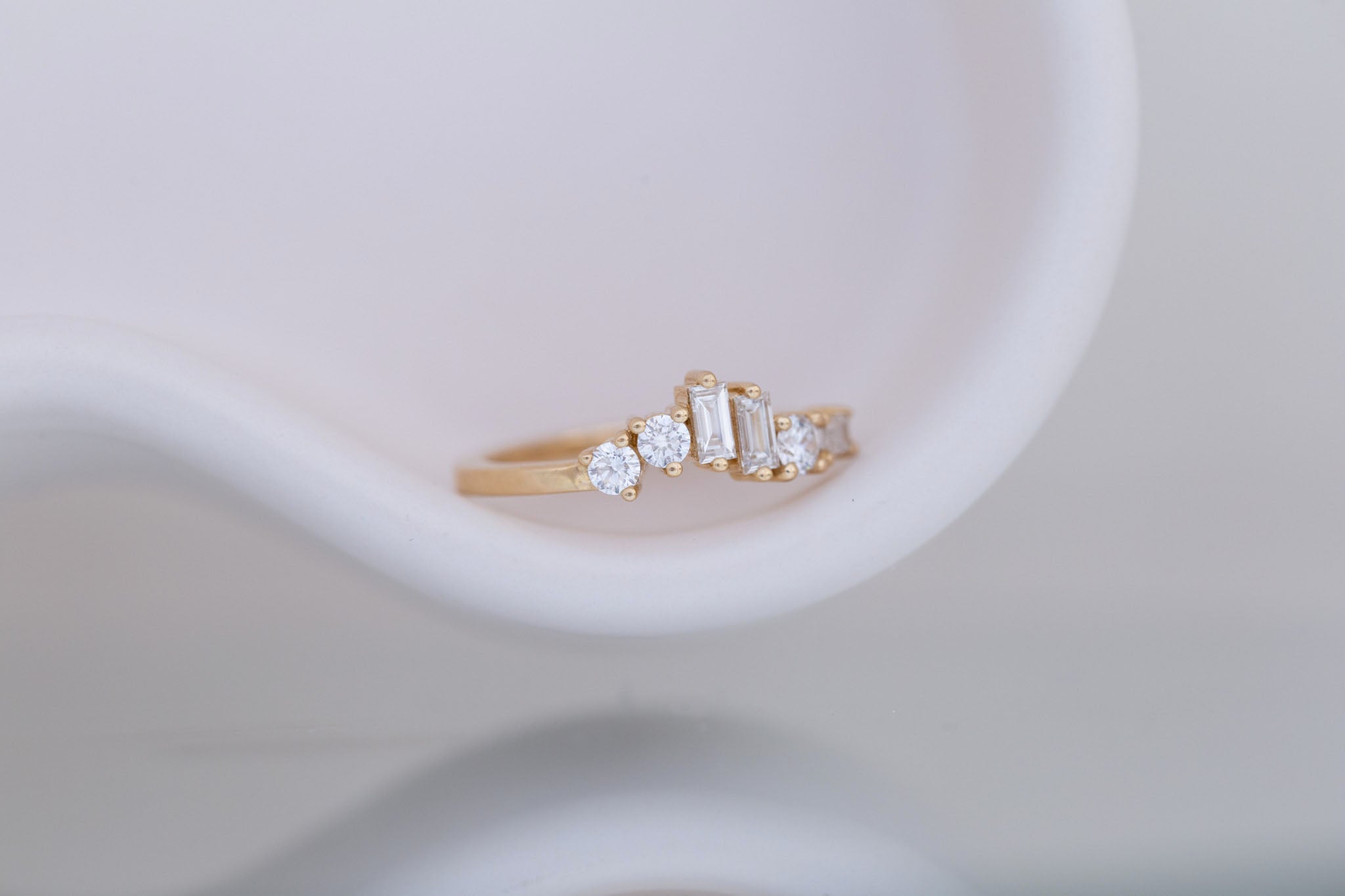 Rian Ring | Lab Diamond Baguette and Round Wave Engagement Ring | 14k Recycled Gold