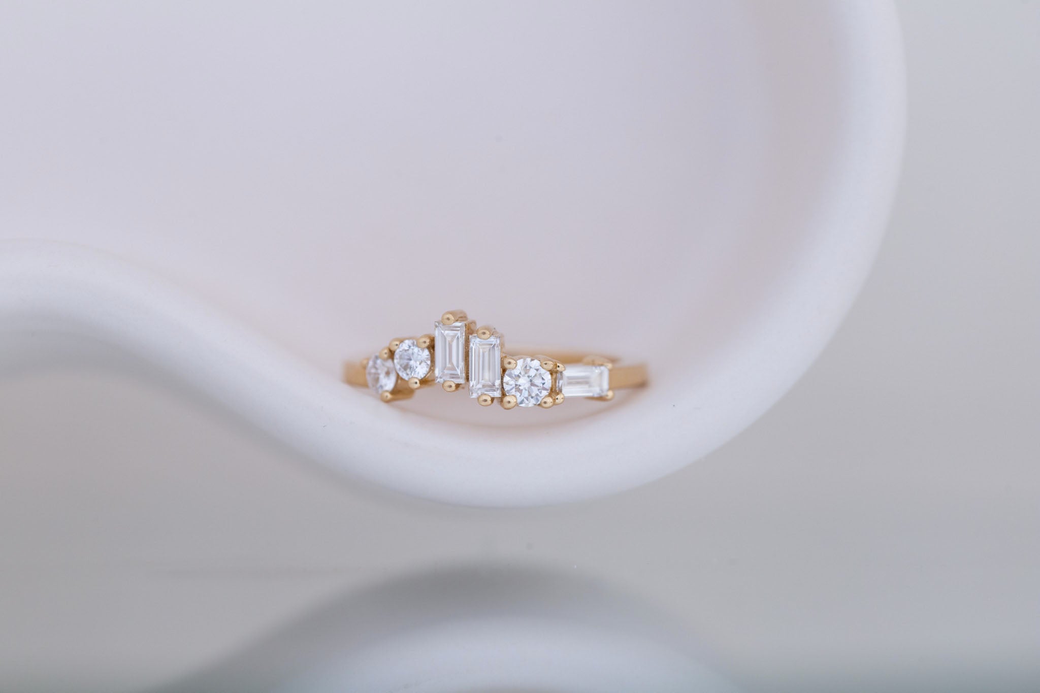 Rian Ring | Lab Diamond Baguette and Round Wave Engagement Ring | 14k Recycled Gold