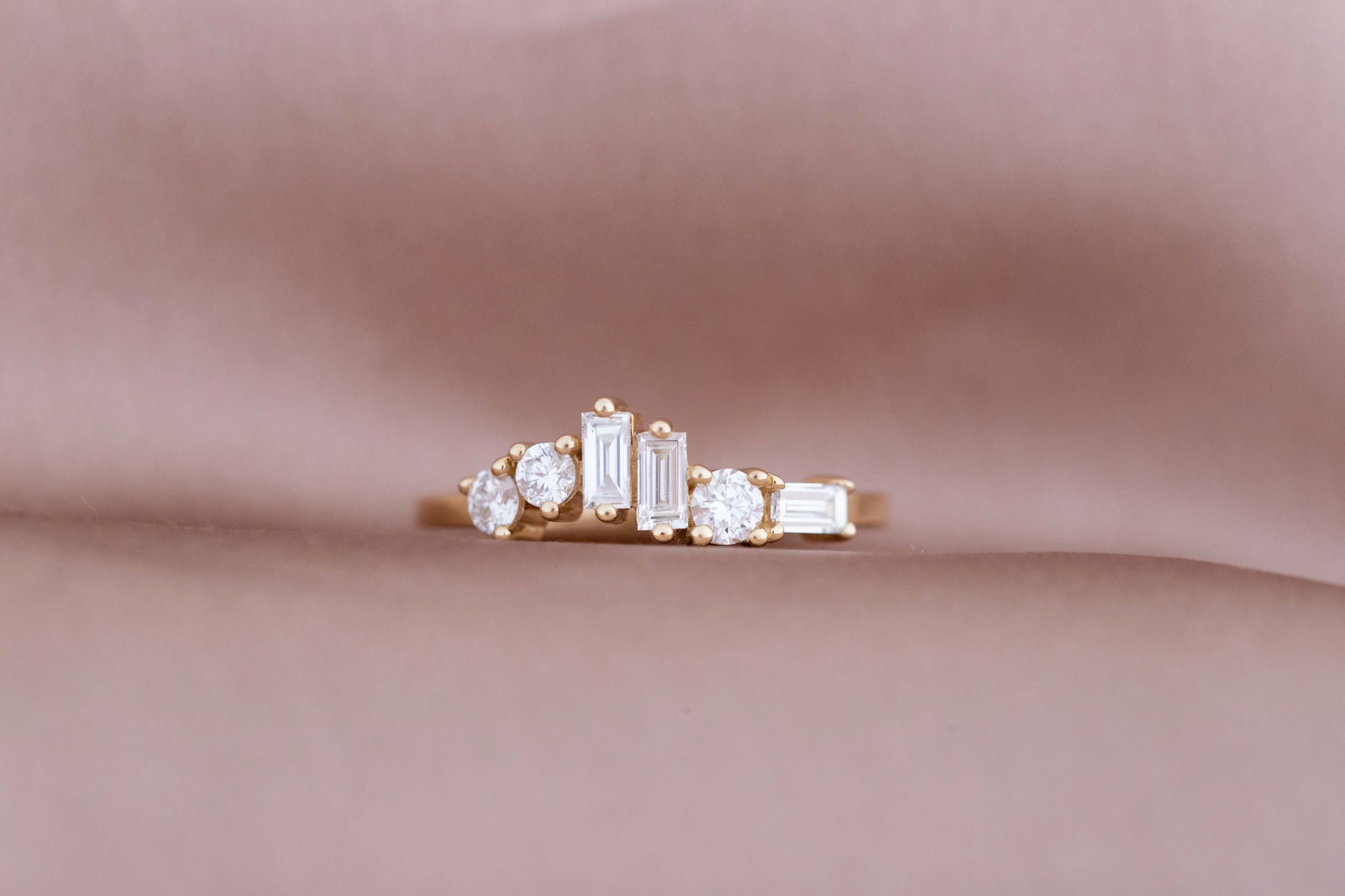 Rian Ring | Lab Diamond Baguette and Round Wave Engagement Ring | 14k Recycled Gold