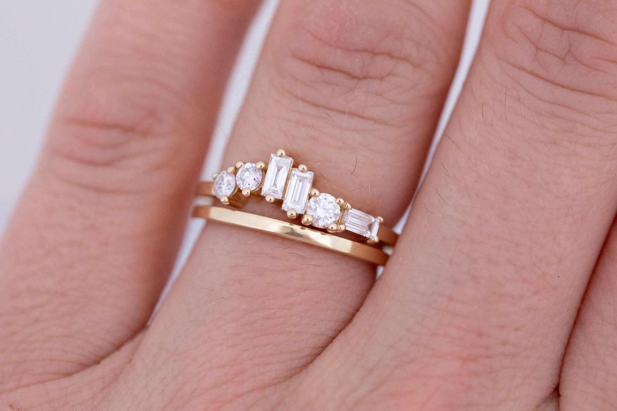 Rian Ring | Lab Diamond Baguette and Round Wave Engagement Ring | 14k Recycled Gold