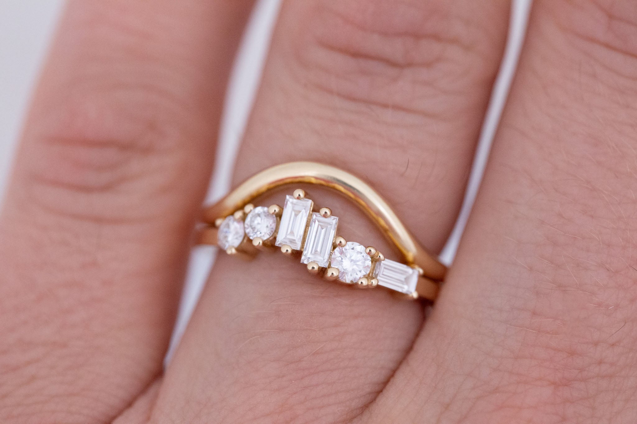 Rian Ring | Lab Diamond Baguette and Round Wave Engagement Ring | 14k Recycled Gold