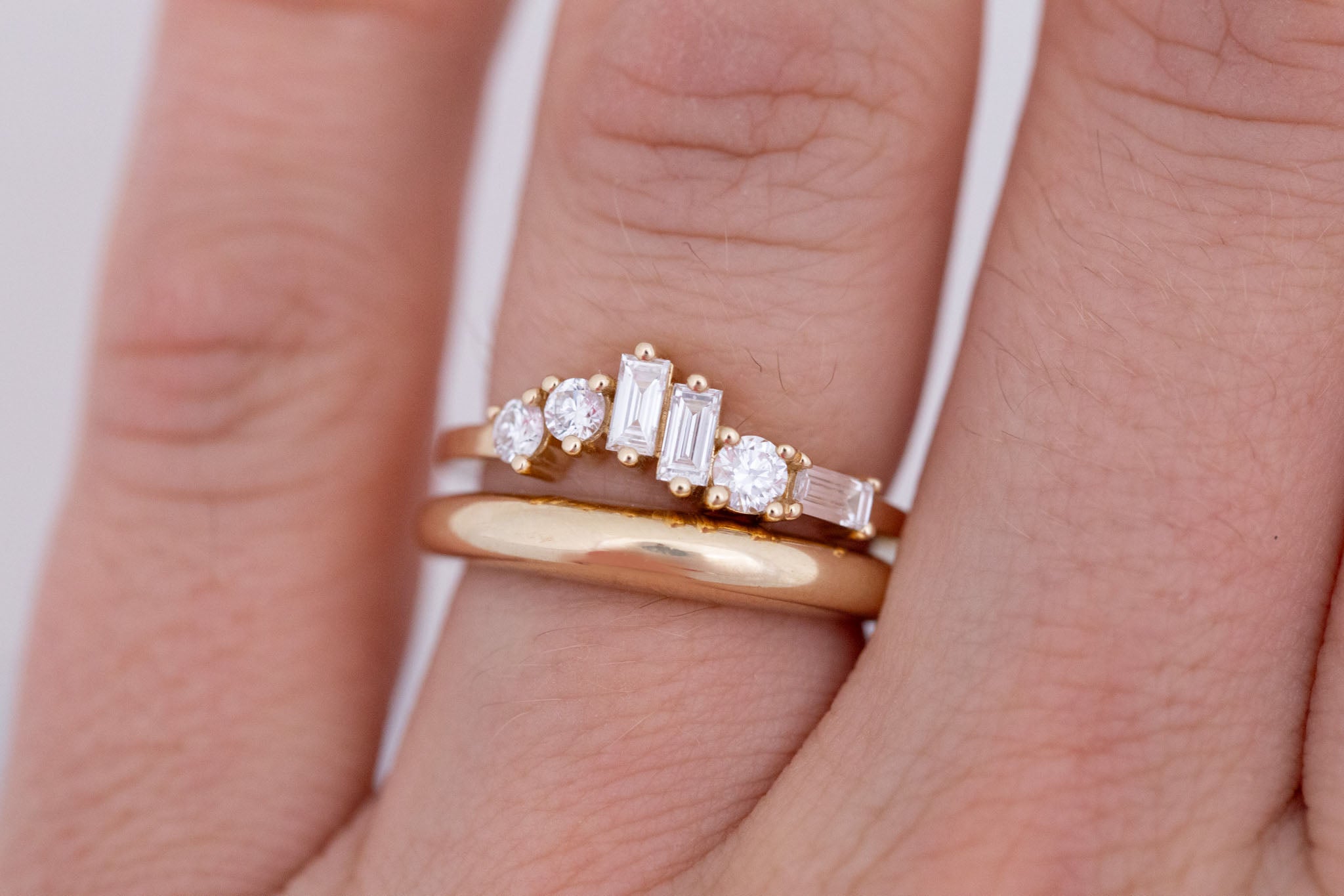 Rian Ring | Lab Diamond Baguette and Round Wave Engagement Ring | 14k Recycled Gold