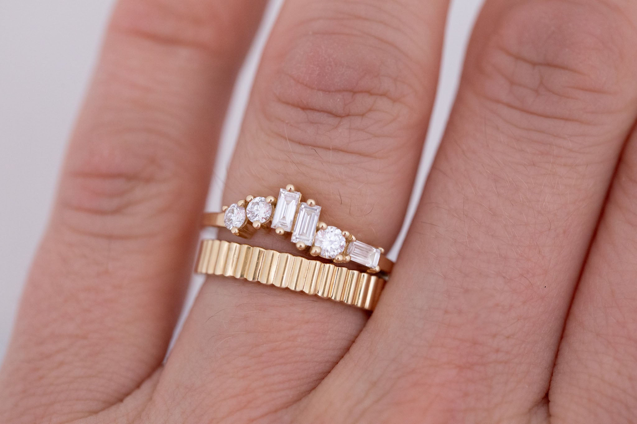 Rian Ring | Lab Diamond Baguette and Round Wave Engagement Ring | 14k Recycled Gold