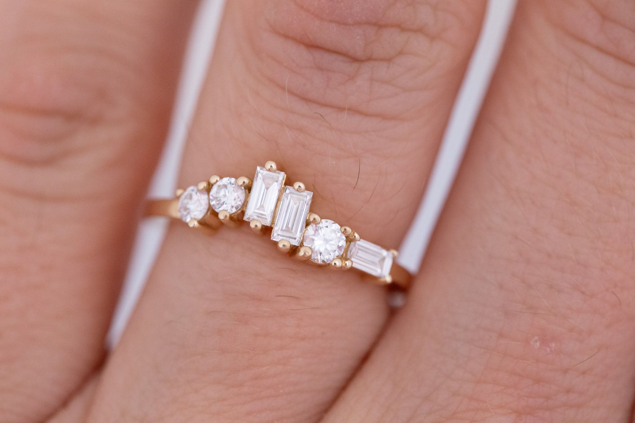 Rian Ring | Lab Diamond Baguette and Round Wave Engagement Ring | 14k Recycled Gold