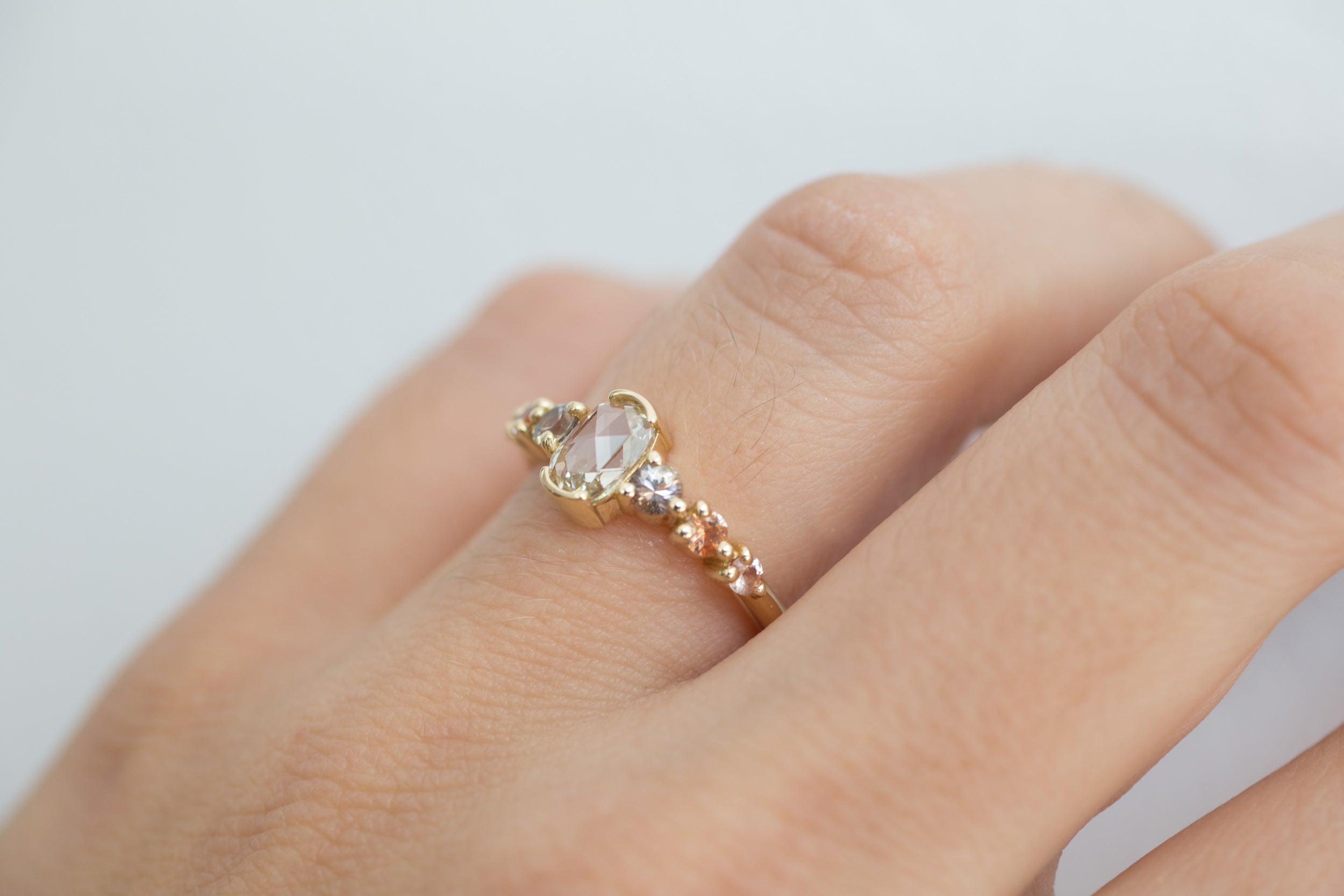 Senna Ring | Rose Cut Oval Champagne Diamond + Sapphire Accent Engagement Ring | 14k Recycled Gold | One of a Kind