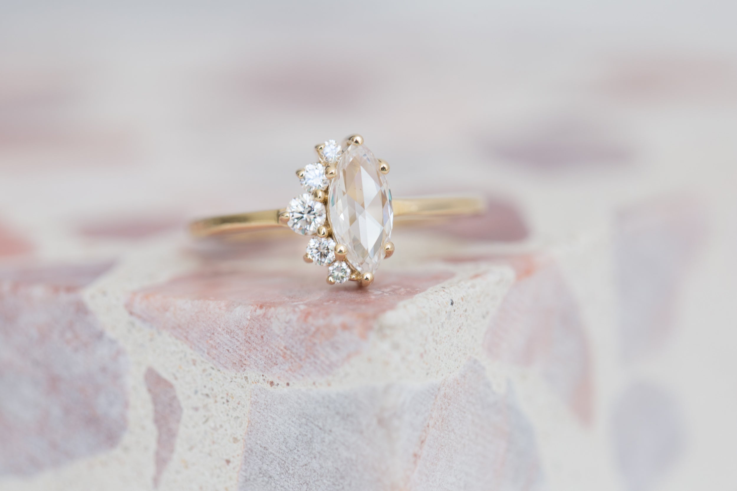 Rose Cut White Diamond Marquise + Diamond Cluster Ring | 14k Recycled Gold | One of a Kind