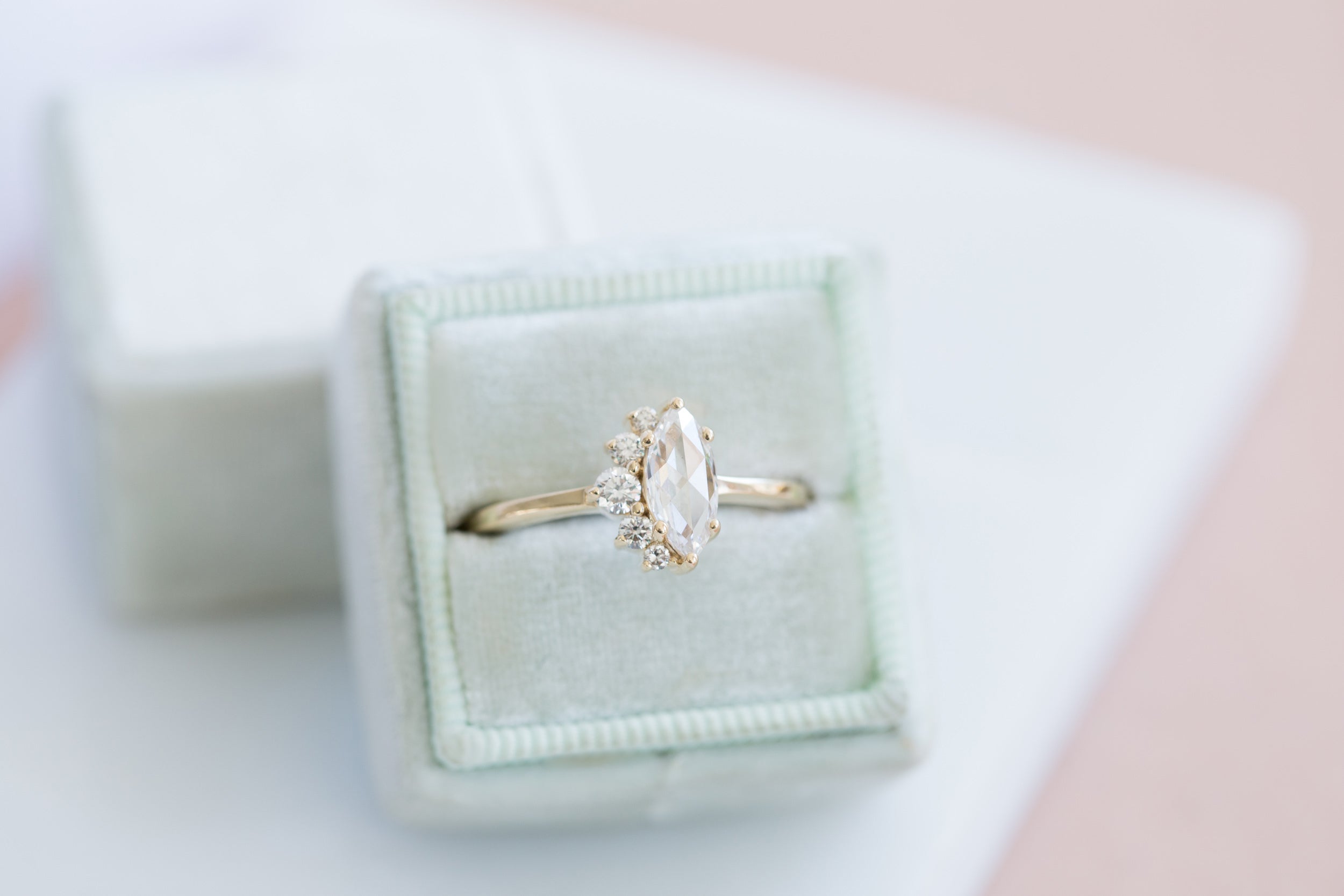 Rose Cut White Diamond Marquise + Diamond Cluster Ring | 14k Recycled Gold | One of a Kind
