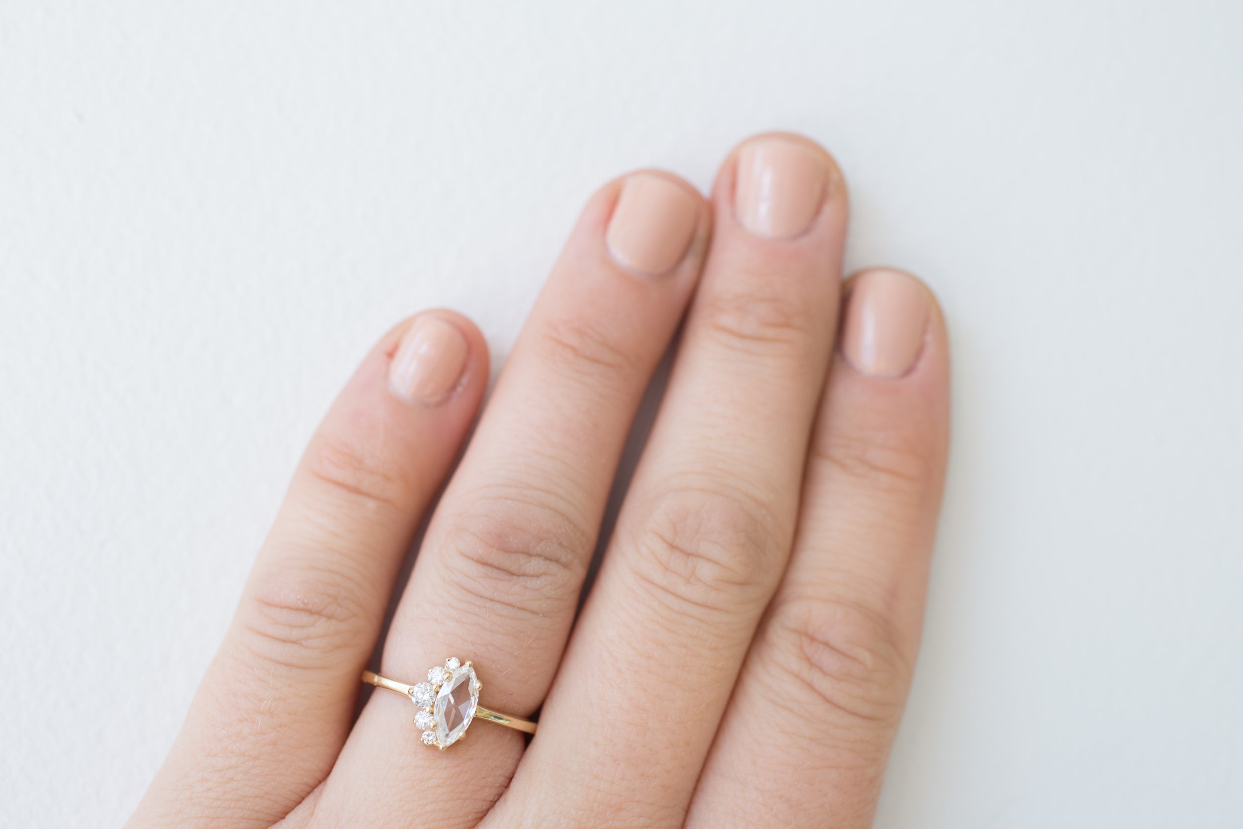 Rose Cut White Diamond Marquise + Diamond Cluster Ring | 14k Recycled Gold | One of a Kind