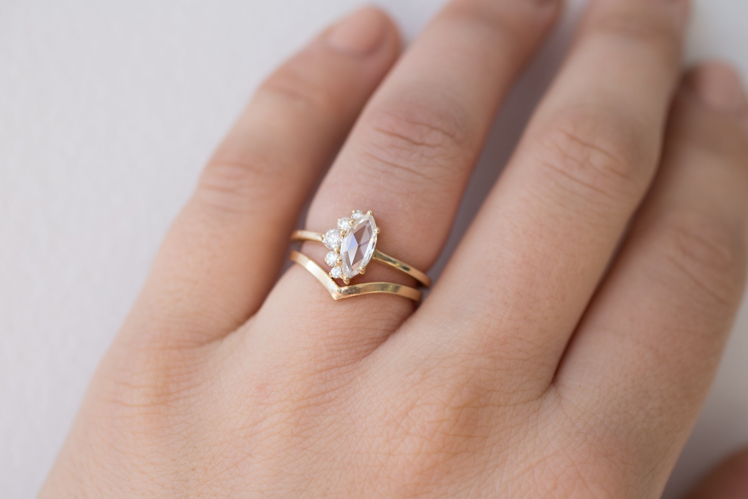 Rose Cut White Diamond Marquise + Diamond Cluster Ring | 14k Recycled Gold | One of a Kind