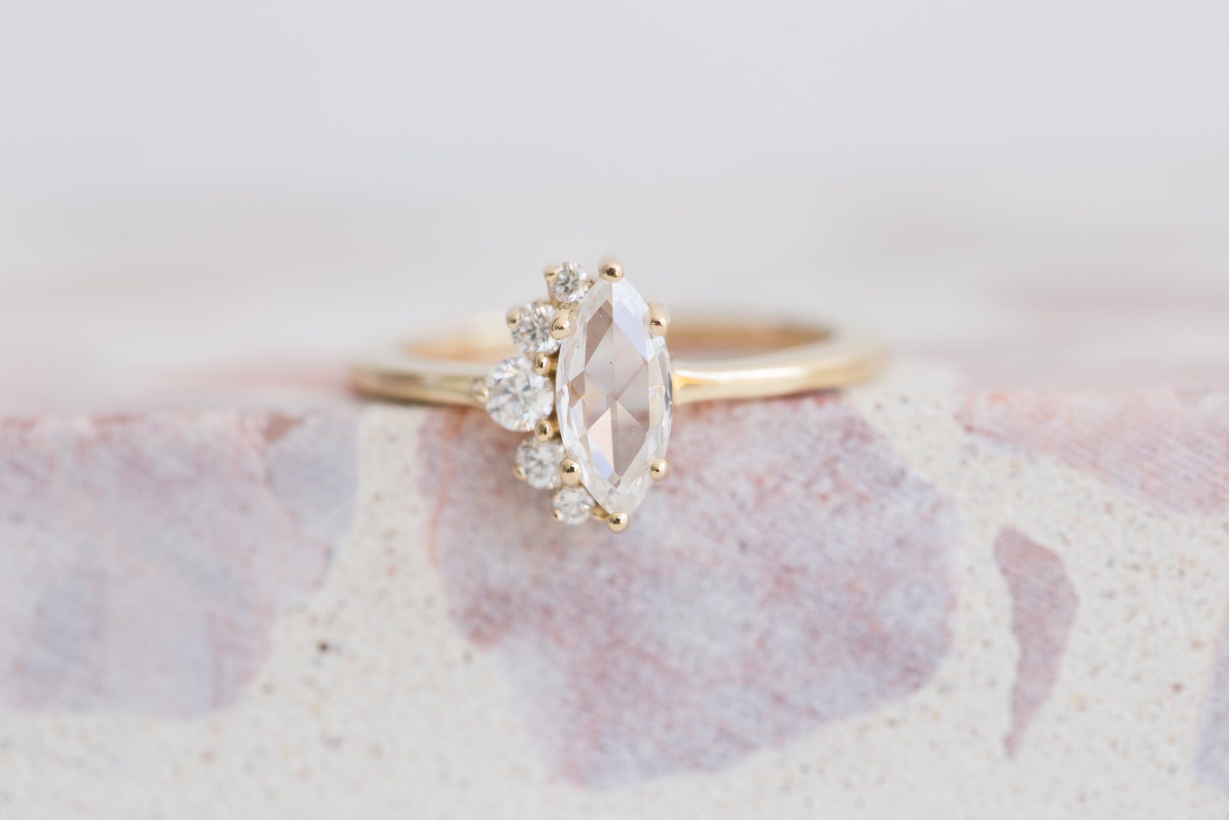 Rose Cut White Diamond Marquise + Diamond Cluster Ring | 14k Recycled Gold | One of a Kind