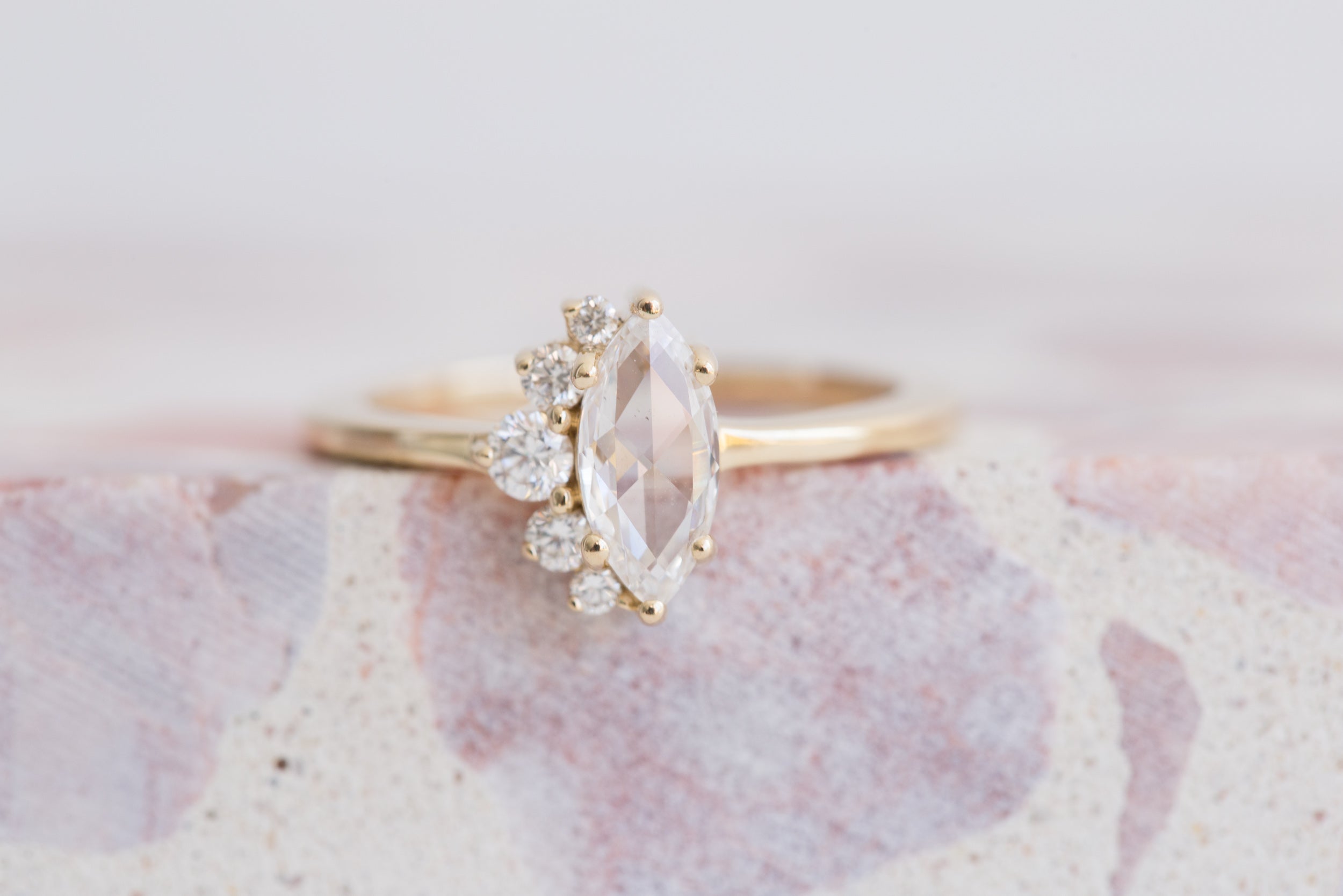 Rose Cut White Diamond Marquise + Diamond Cluster Ring | 14k Recycled Gold | One of a Kind