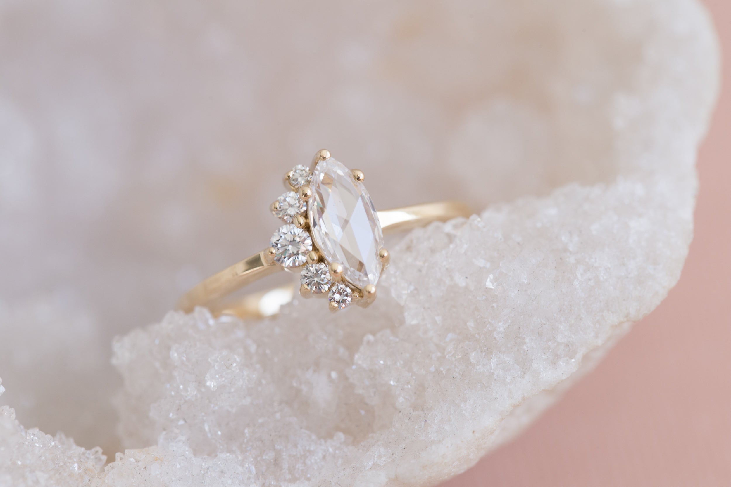 Rose Cut White Diamond Marquise + Diamond Cluster Ring | 14k Recycled Gold | One of a Kind