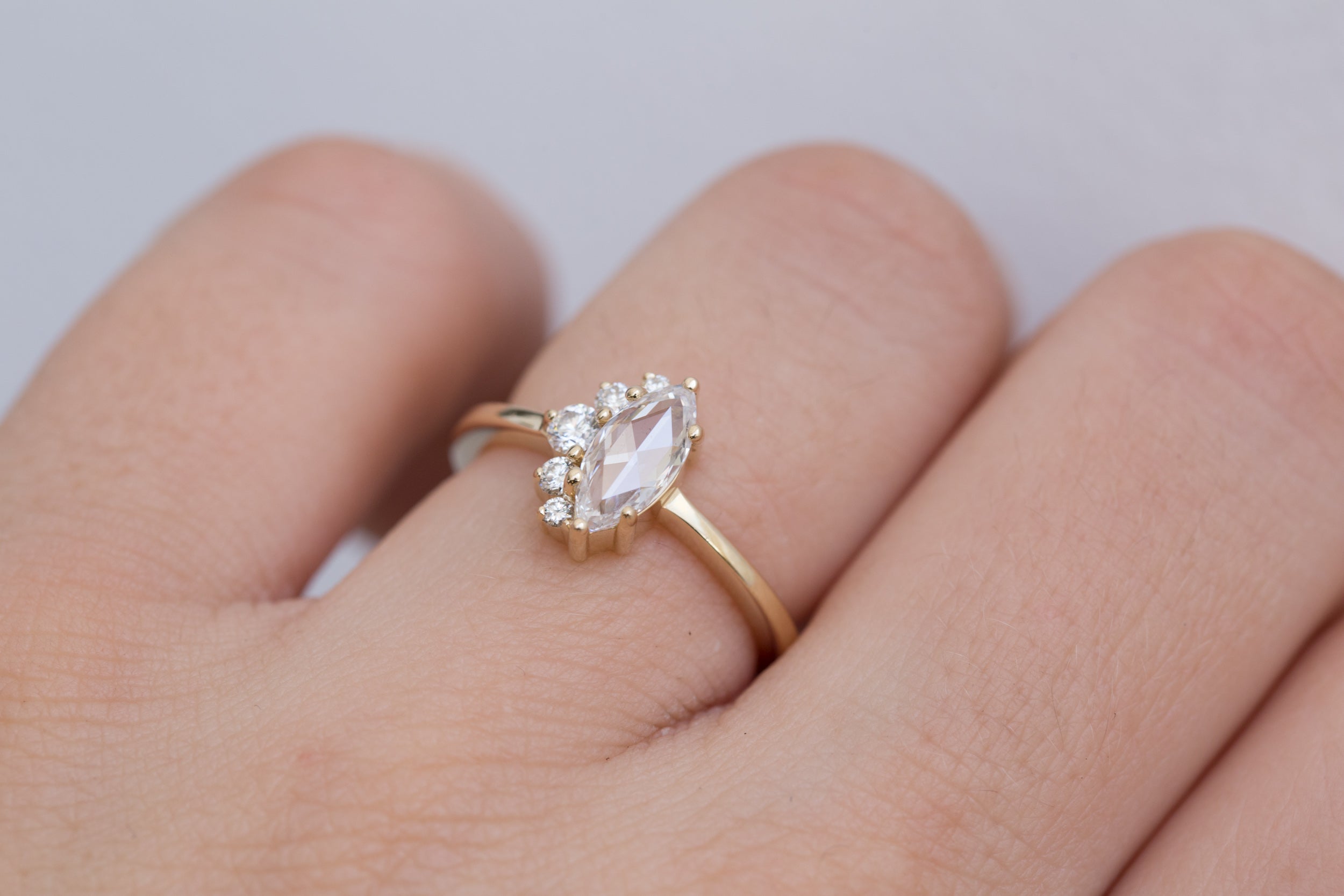 Rose Cut White Diamond Marquise + Diamond Cluster Ring | 14k Recycled Gold | One of a Kind