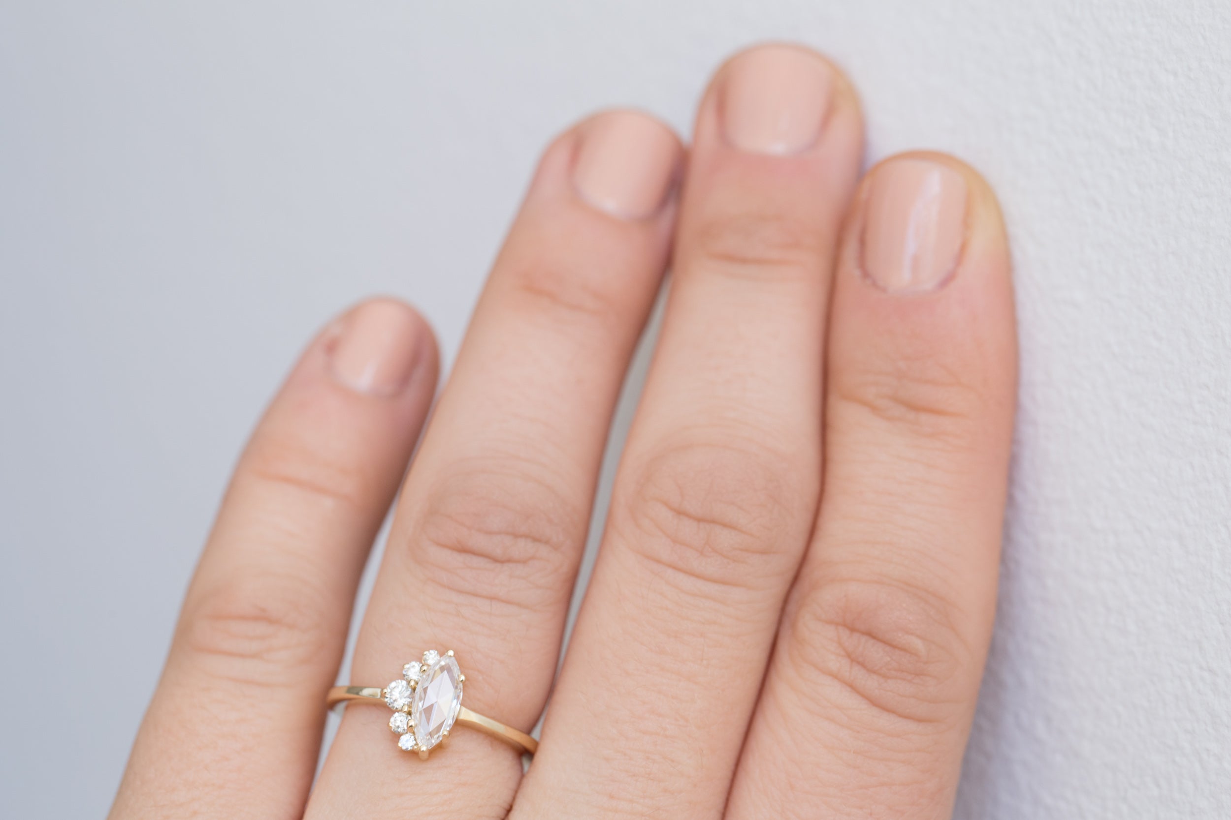 Rose Cut White Diamond Marquise + Diamond Cluster Ring | 14k Recycled Gold | One of a Kind
