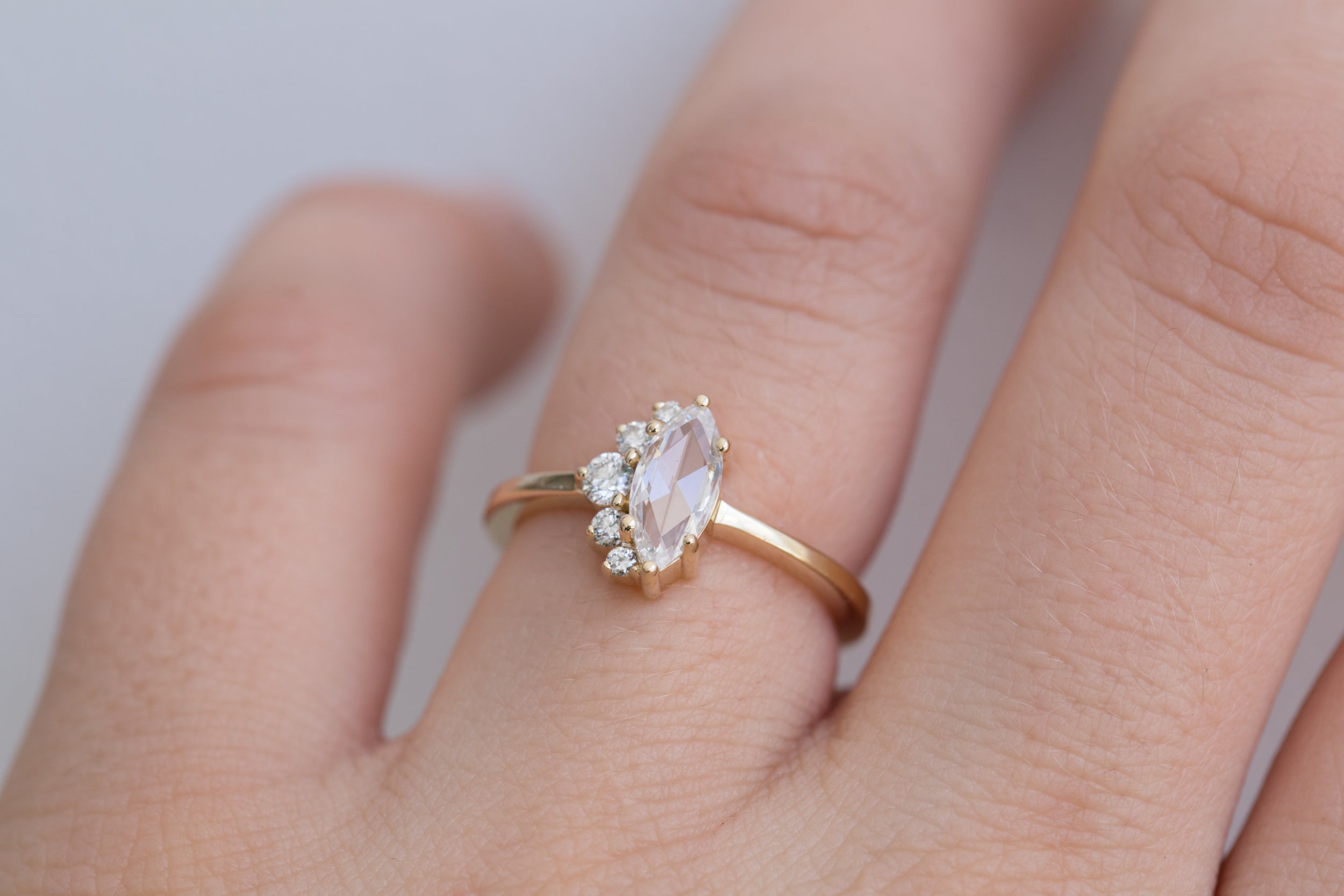 Rose Cut White Diamond Marquise + Diamond Cluster Ring | 14k Recycled Gold | One of a Kind