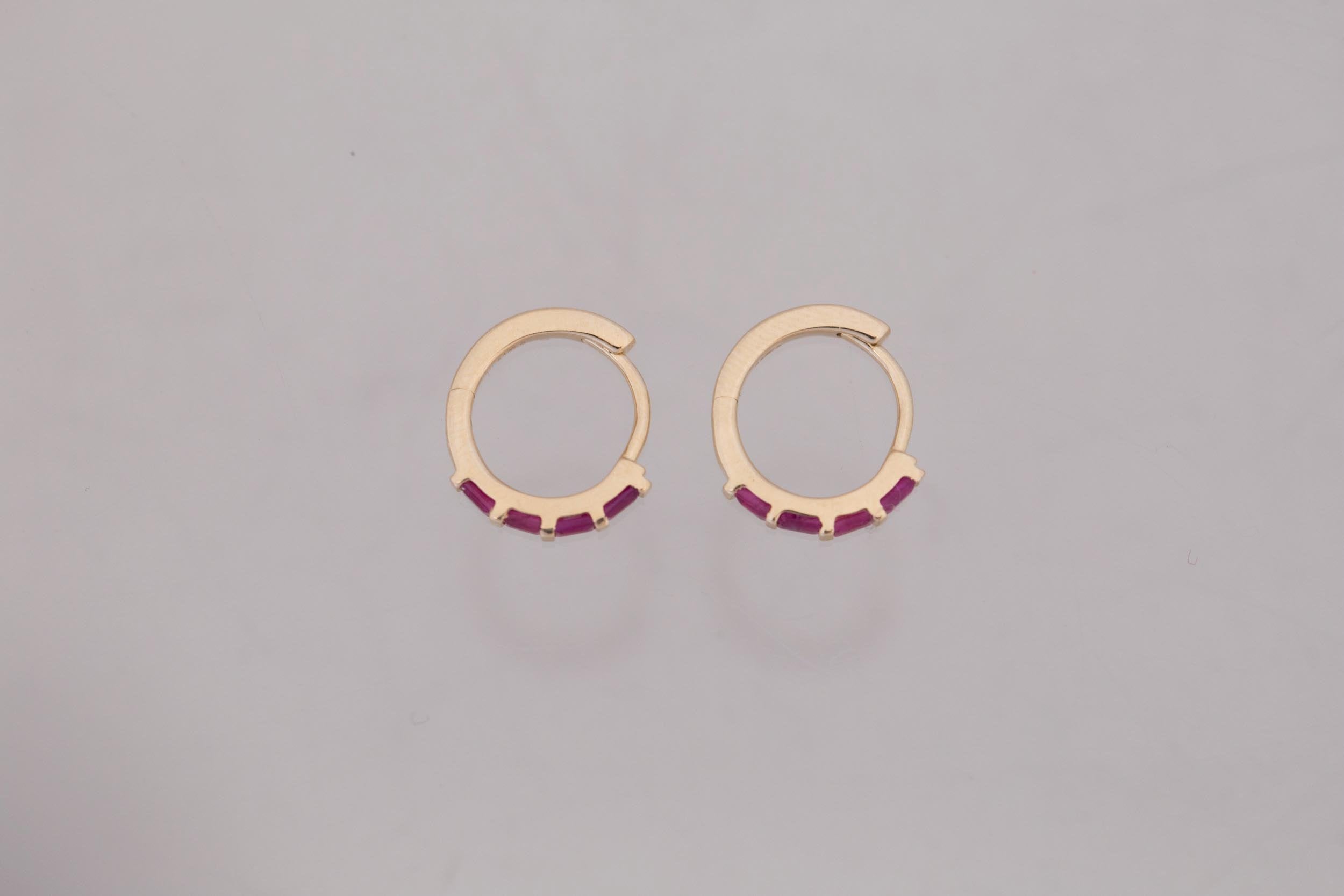 Ruby Baguette Huggie Earrings | 14k Recycled Gold