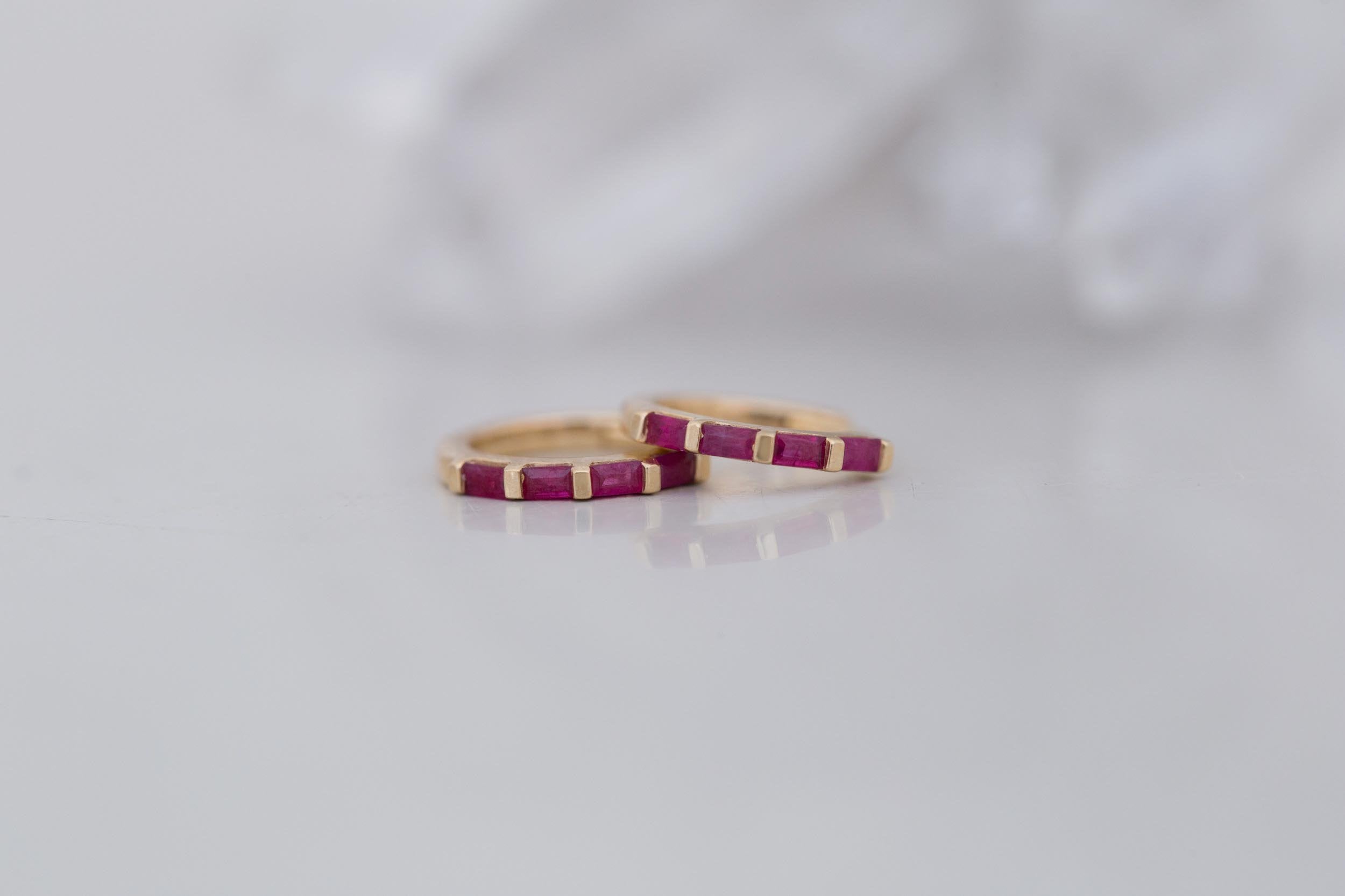 Ruby Baguette Huggie Earrings | 14k Recycled Gold