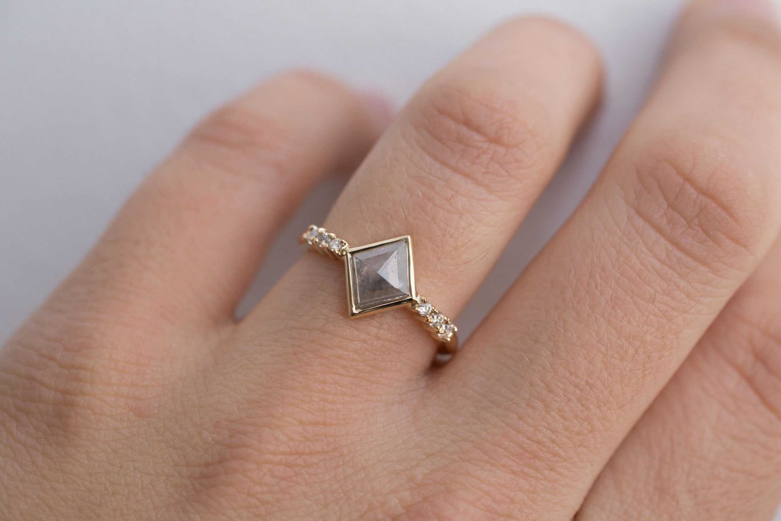 Grey Kite Rustic Diamond + White Diamond Engagement Ring | 14k Recycled Gold | One of a Kind