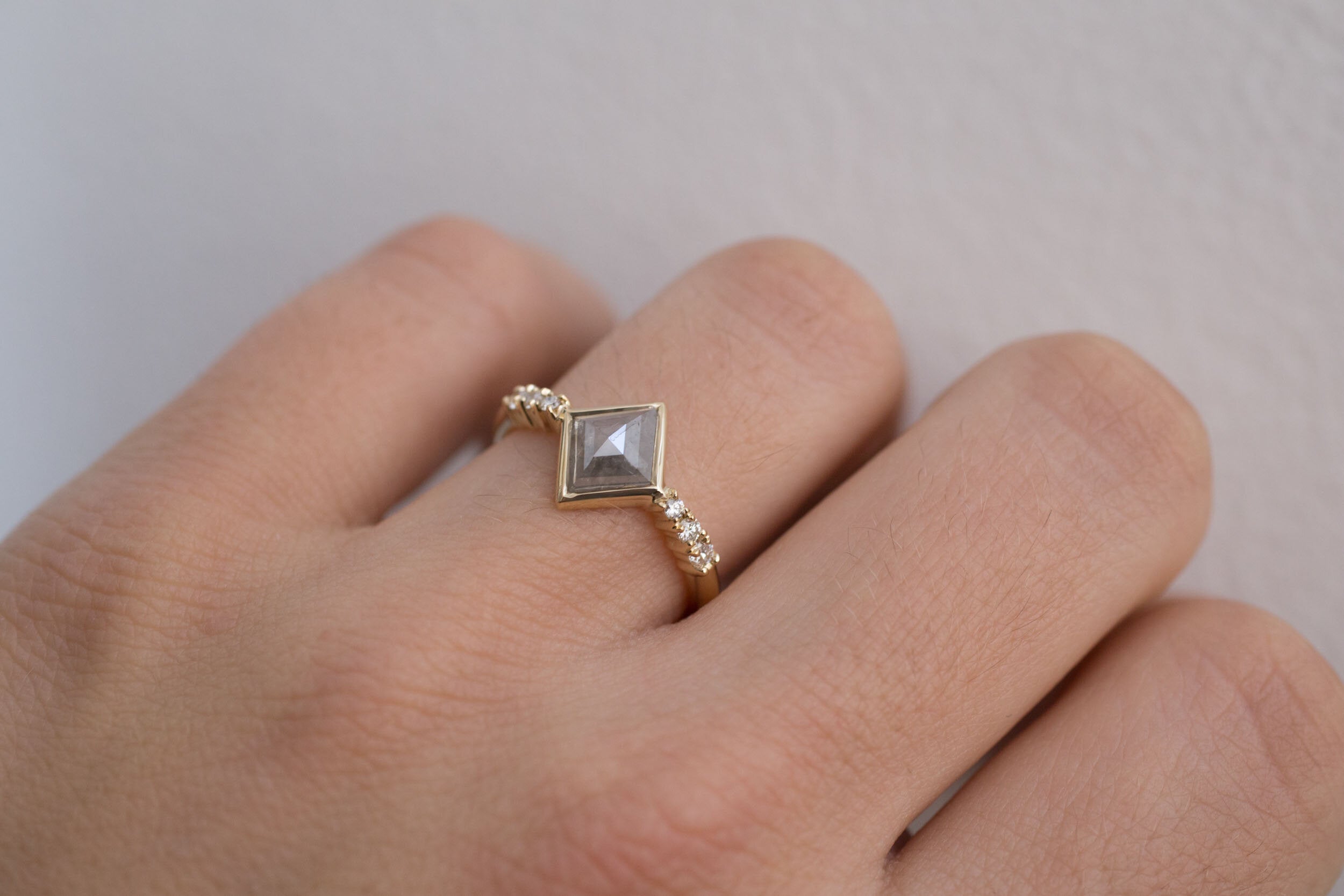 Grey Kite Rustic Diamond + White Diamond Engagement Ring | 14k Recycled Gold | One of a Kind