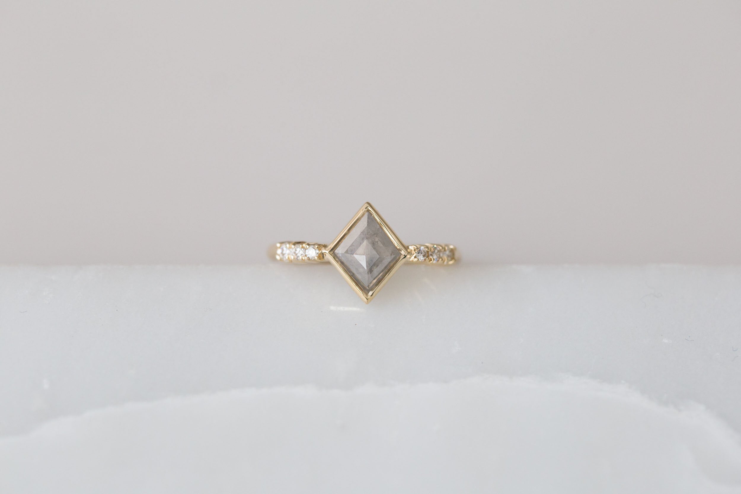 Grey Kite Rustic Diamond + White Diamond Engagement Ring | 14k Recycled Gold | One of a Kind