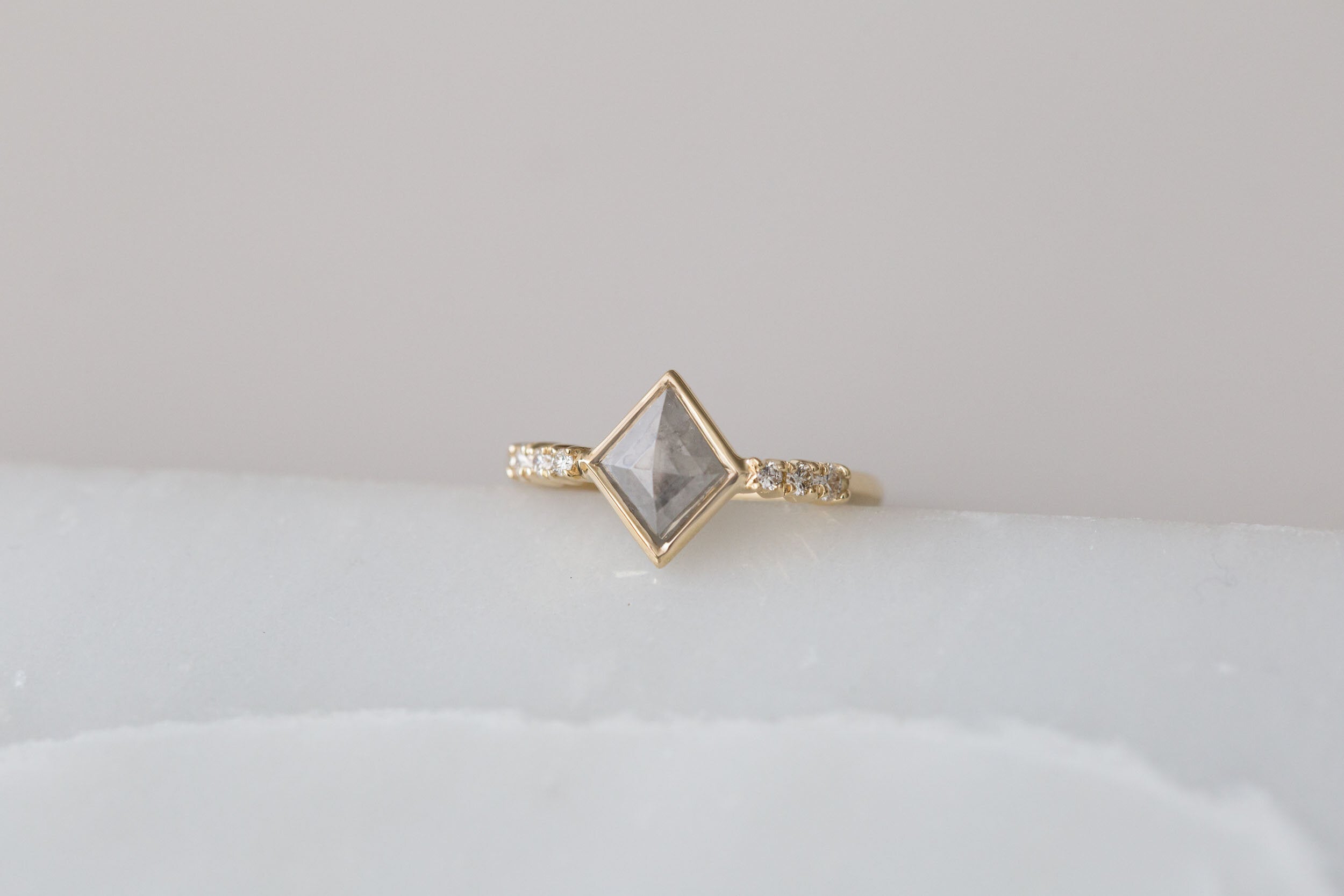 Grey Kite Rustic Diamond + White Diamond Engagement Ring | 14k Recycled Gold | One of a Kind