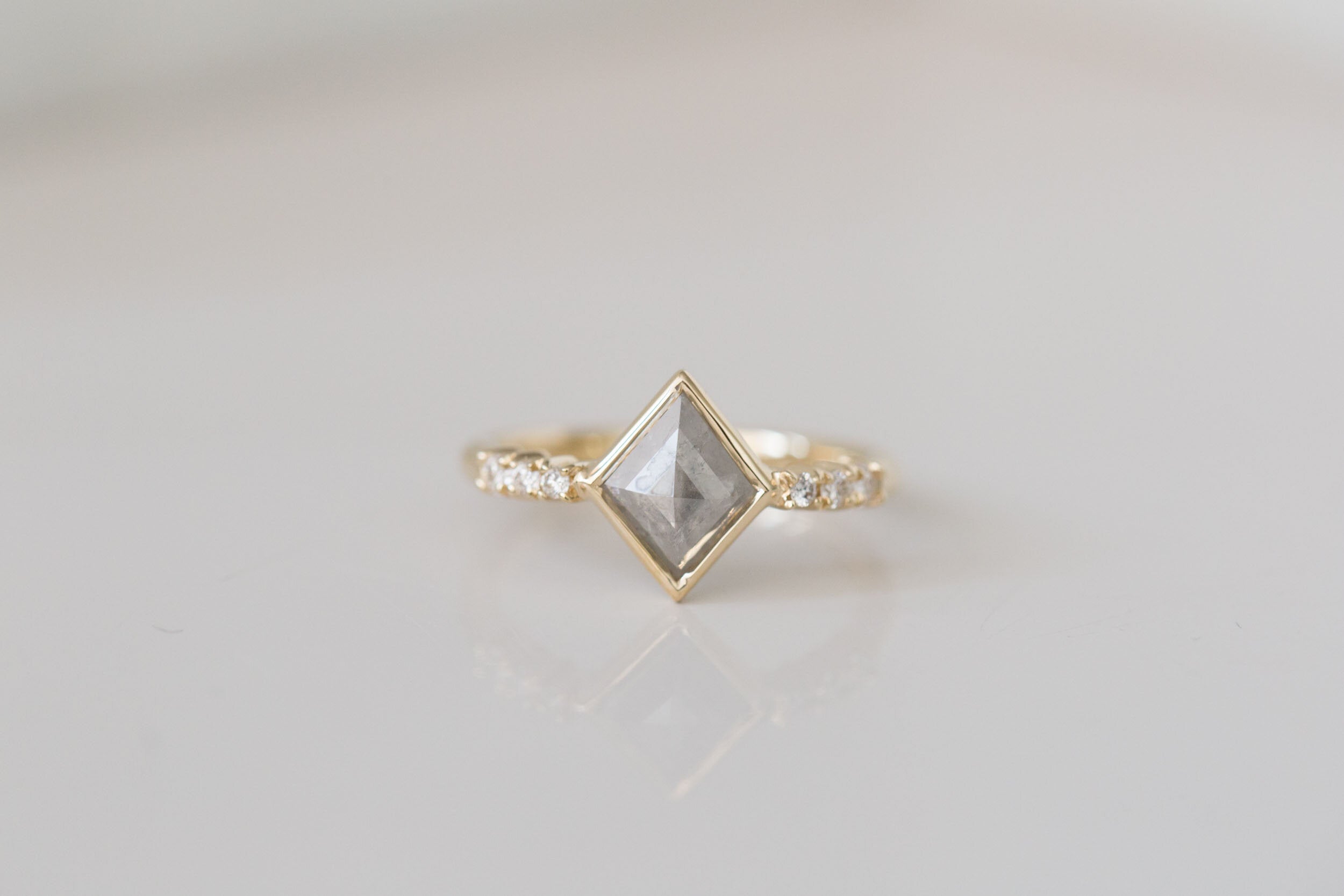 Grey Kite Rustic Diamond + White Diamond Engagement Ring | 14k Recycled Gold | One of a Kind