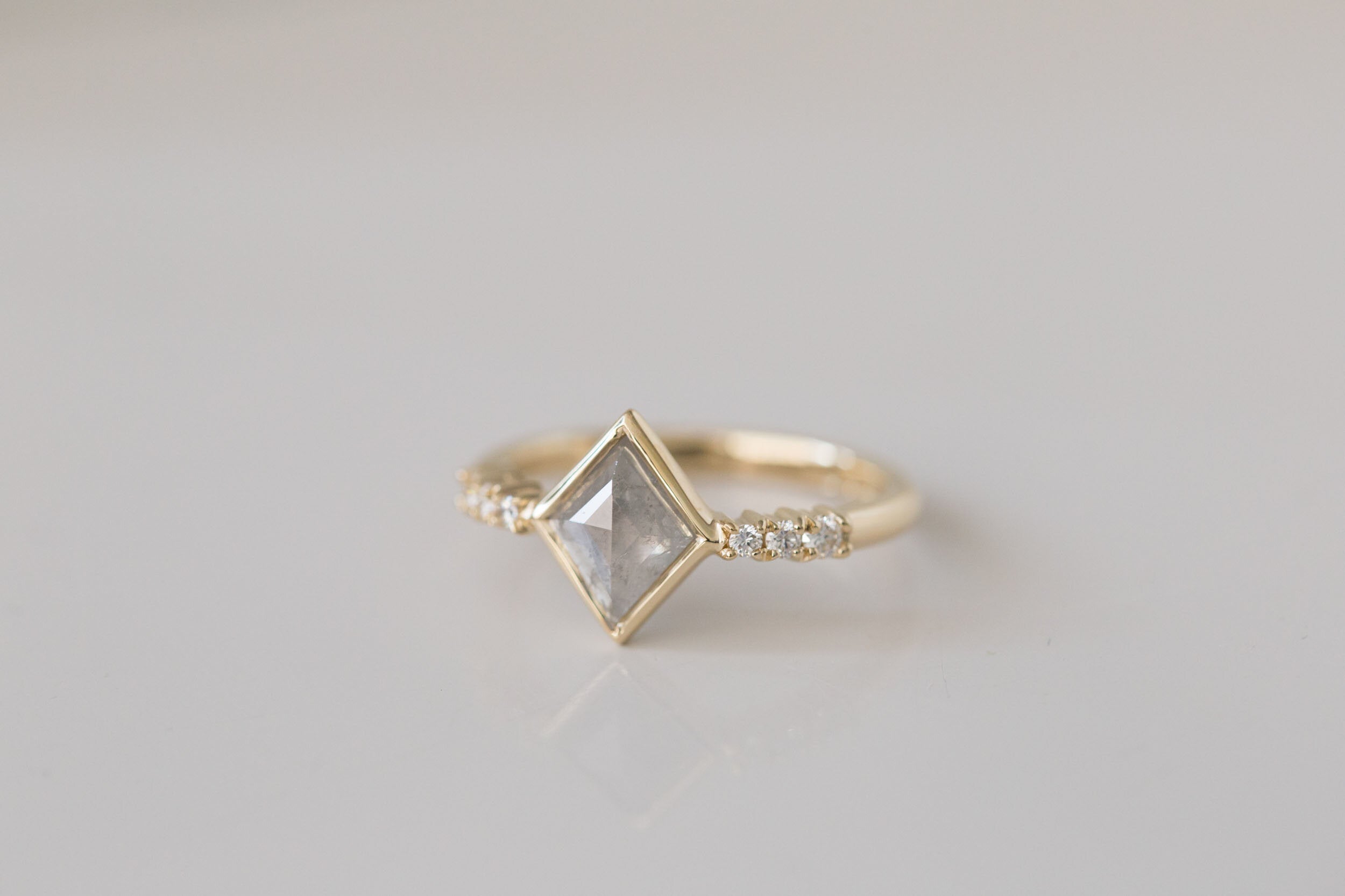 Grey Kite Rustic Diamond + White Diamond Engagement Ring | 14k Recycled Gold | One of a Kind