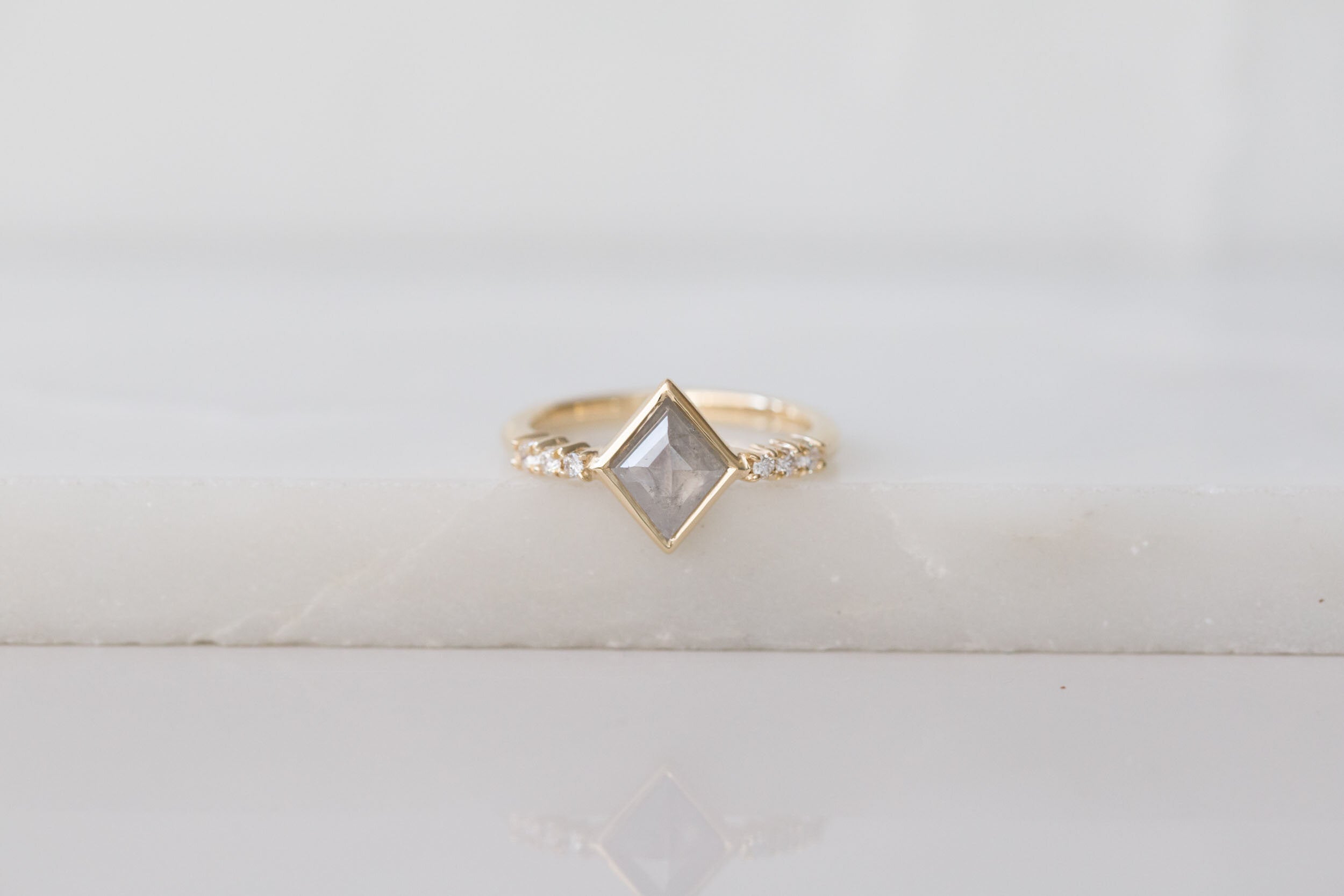 Grey Kite Rustic Diamond + White Diamond Engagement Ring | 14k Recycled Gold | One of a Kind