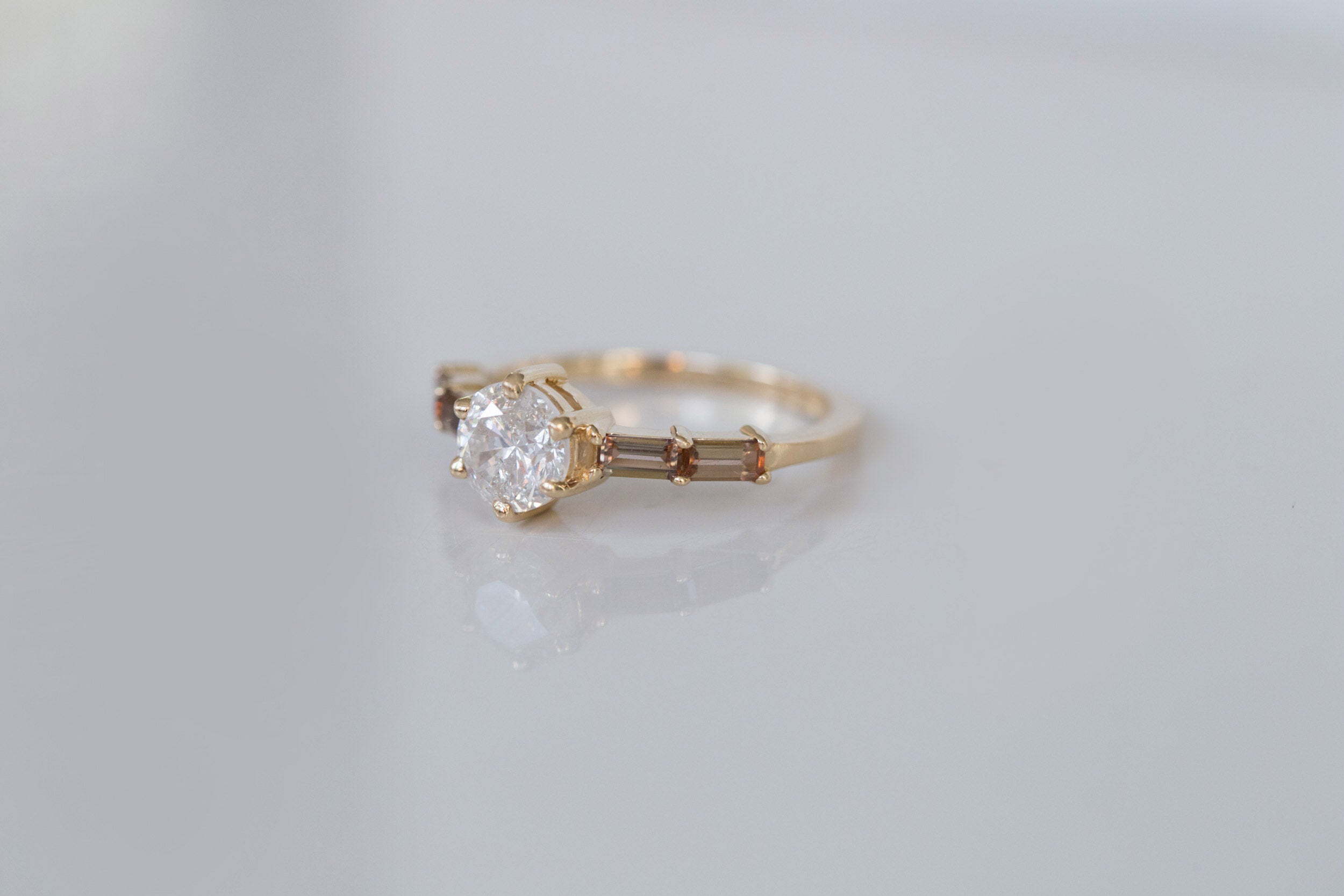 Acacia Ring | Rustic White Diamond + Andalusite Baguette Engagement Ring | 14k Recycled Gold | One of a Kind