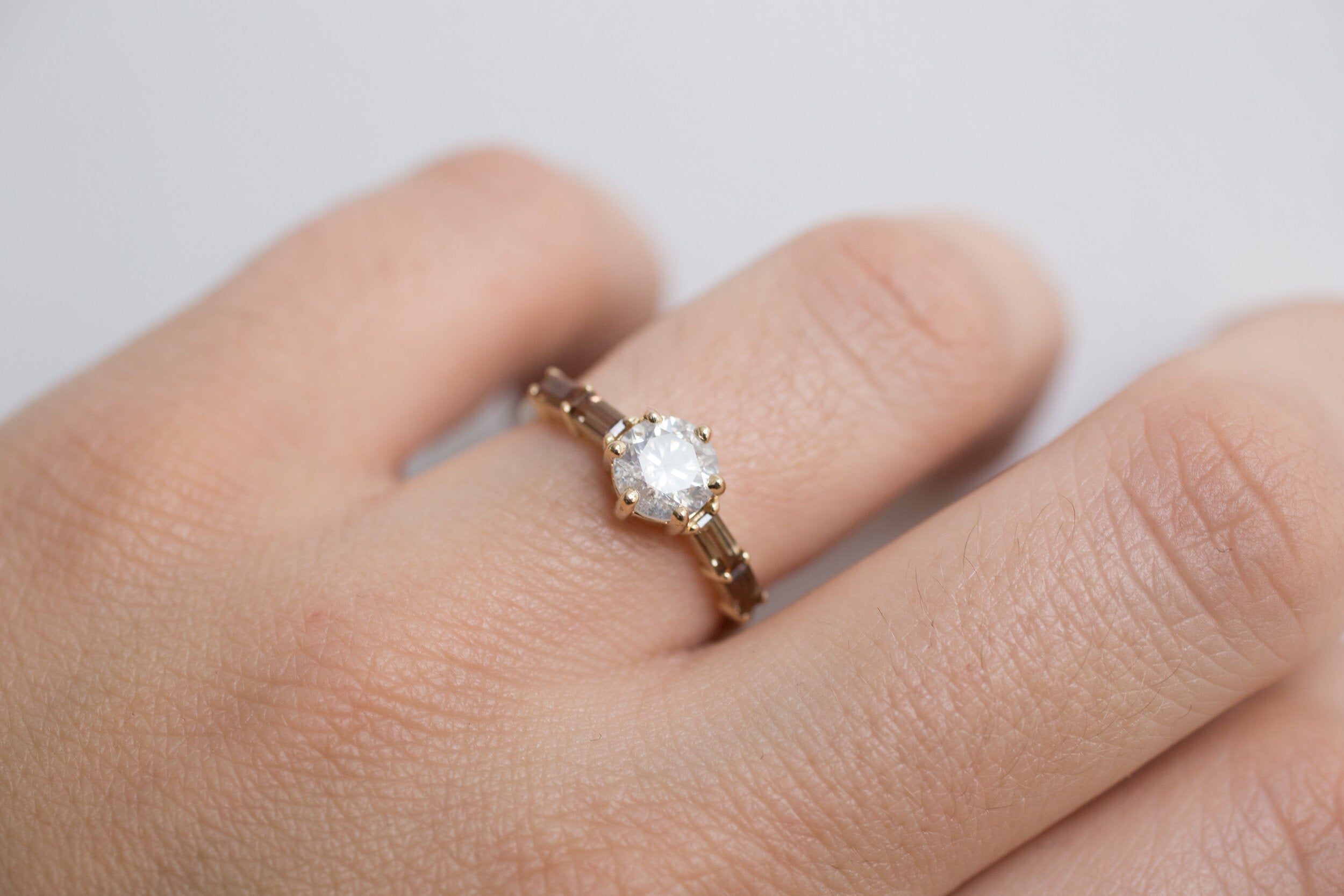 Acacia Ring | Rustic White Diamond + Andalusite Baguette Engagement Ring | 14k Recycled Gold | One of a Kind