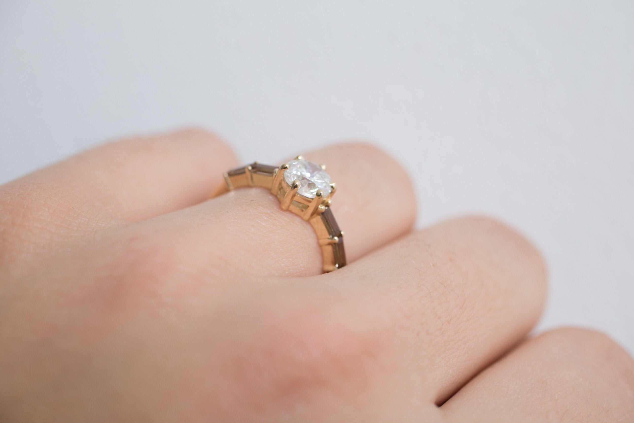 Acacia Ring | Rustic White Diamond + Andalusite Baguette Engagement Ring | 14k Recycled Gold | One of a Kind