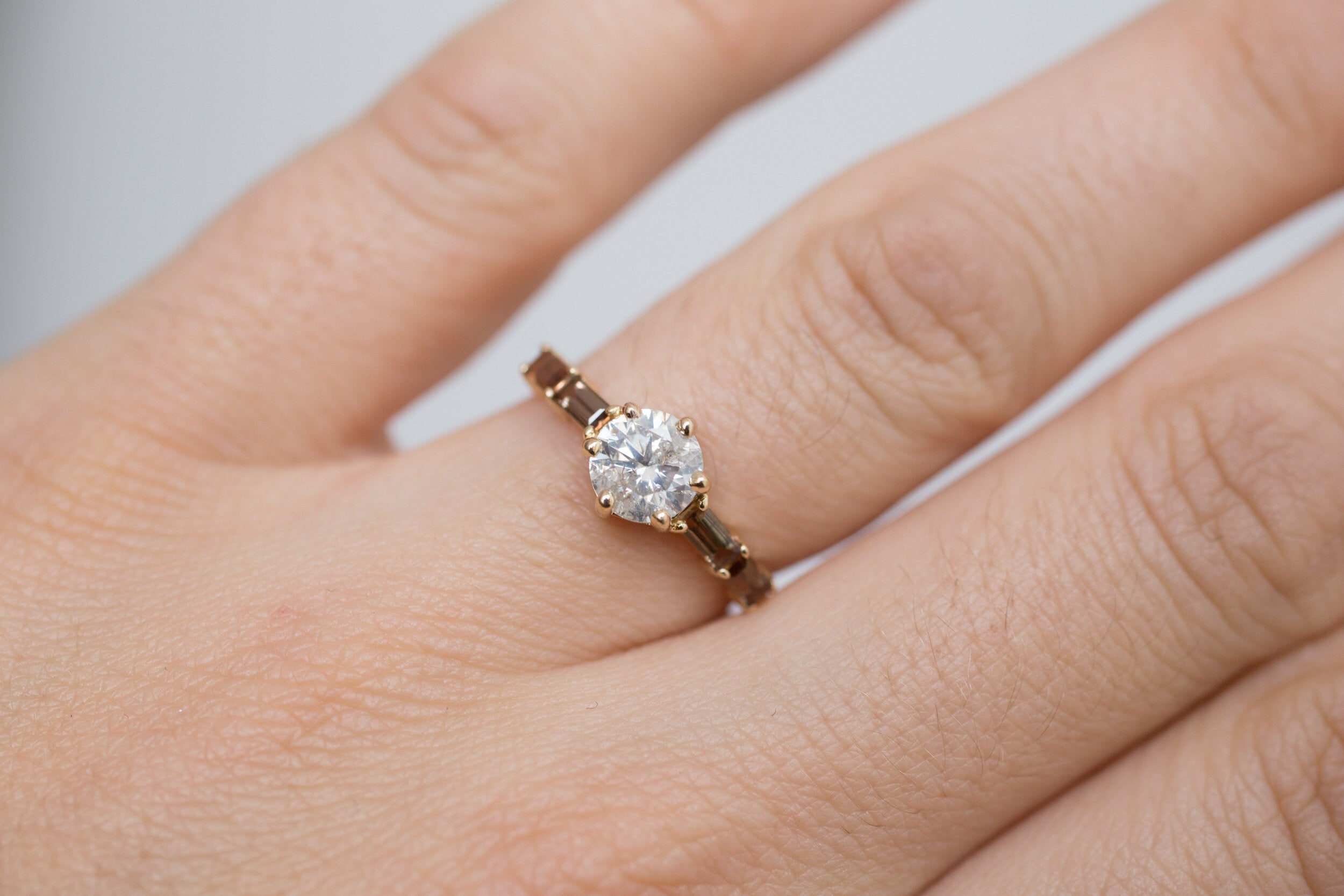 Acacia Ring | Rustic White Diamond + Andalusite Baguette Engagement Ring | 14k Recycled Gold | One of a Kind