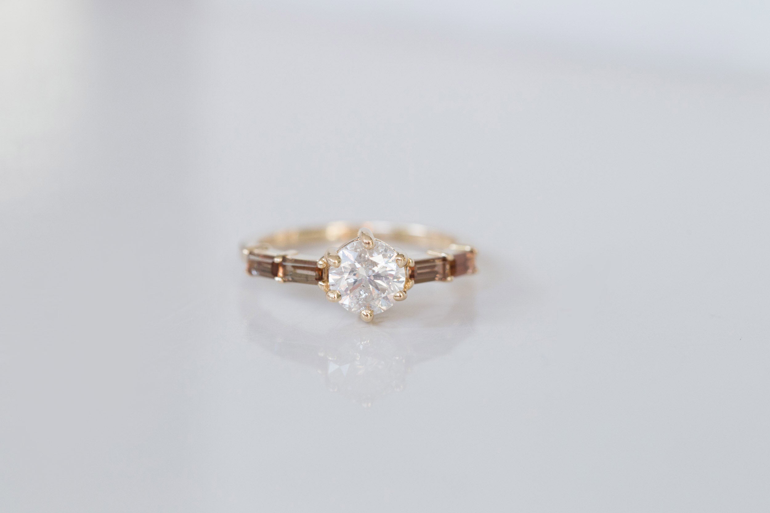 Acacia Ring | Rustic White Diamond + Andalusite Baguette Engagement Ring | 14k Recycled Gold | One of a Kind