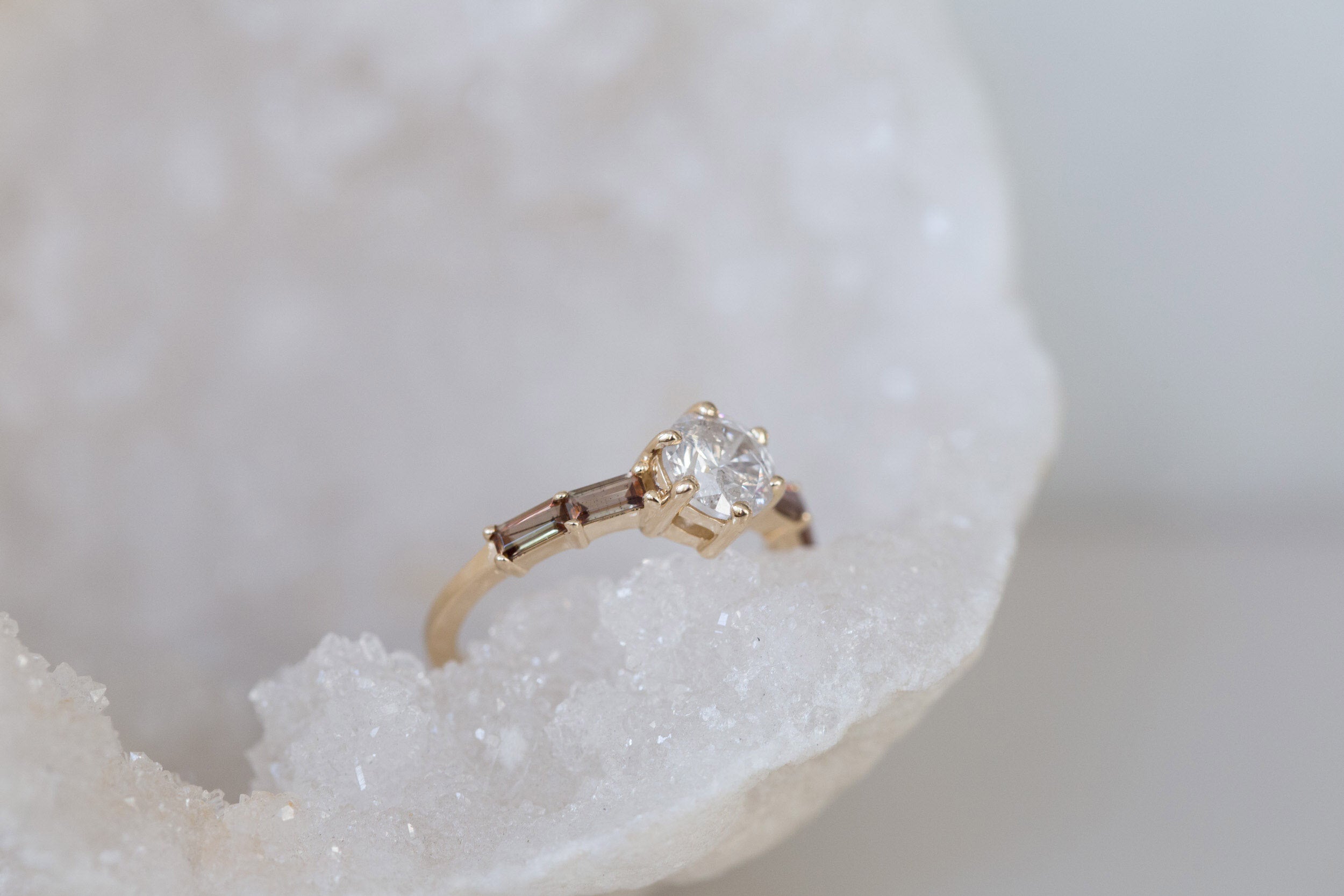 Acacia Ring | Rustic White Diamond + Andalusite Baguette Engagement Ring | 14k Recycled Gold | One of a Kind