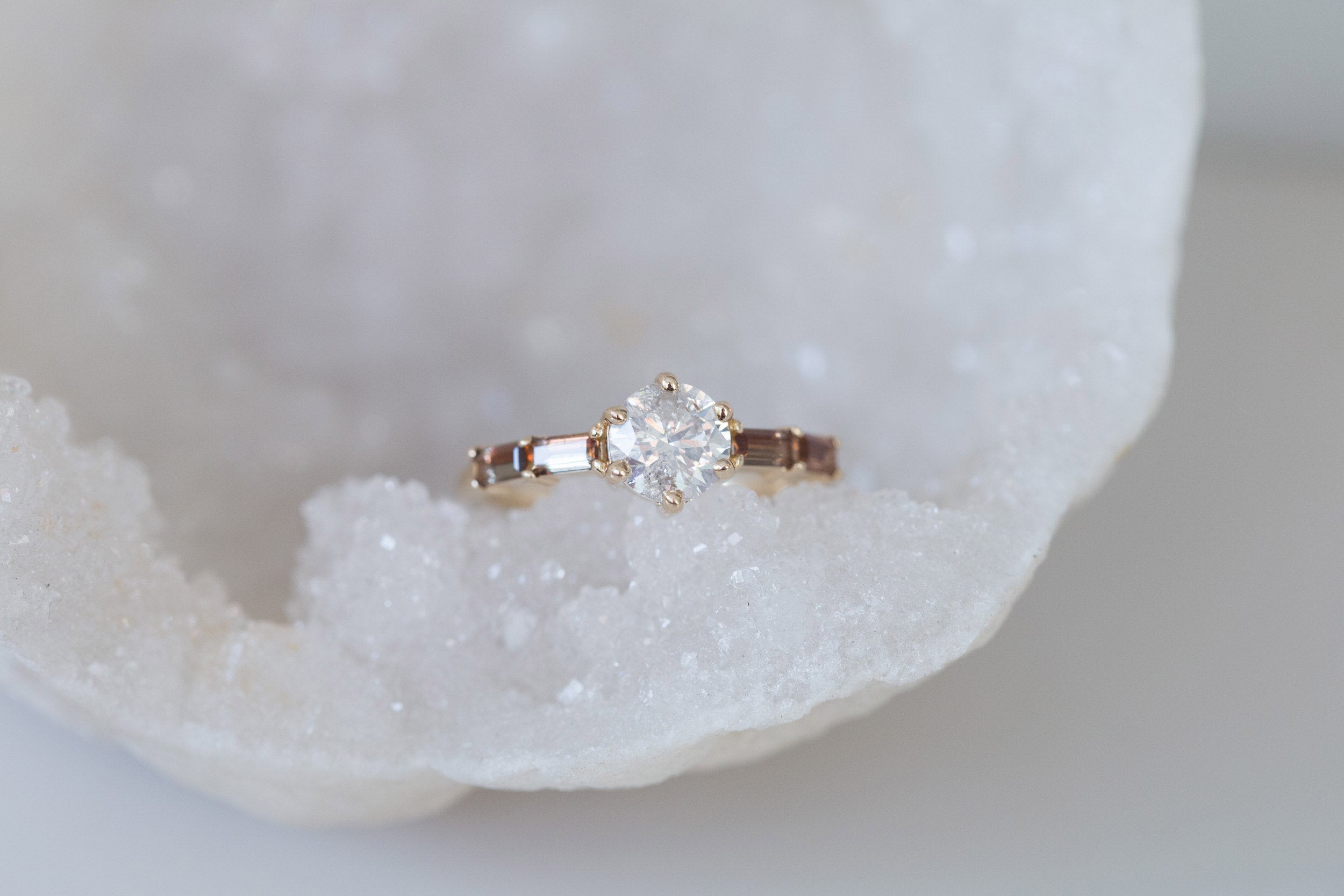 Acacia Ring | Rustic White Diamond + Andalusite Baguette Engagement Ring | 14k Recycled Gold | One of a Kind