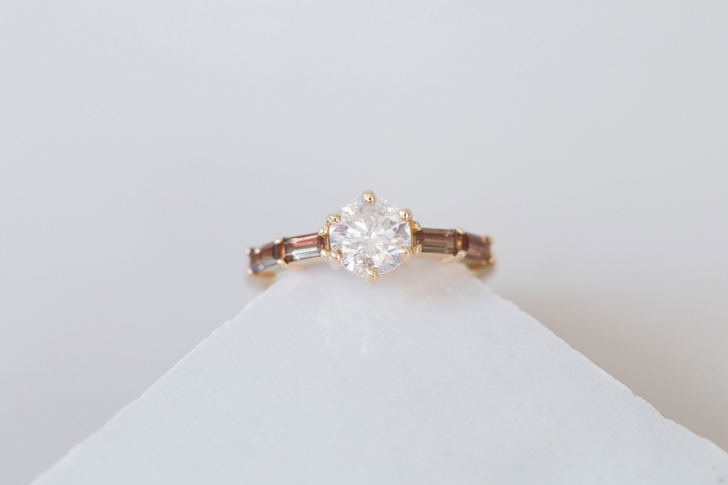 Acacia Ring | Rustic White Diamond + Andalusite Baguette Engagement Ring | 14k Recycled Gold | One of a Kind
