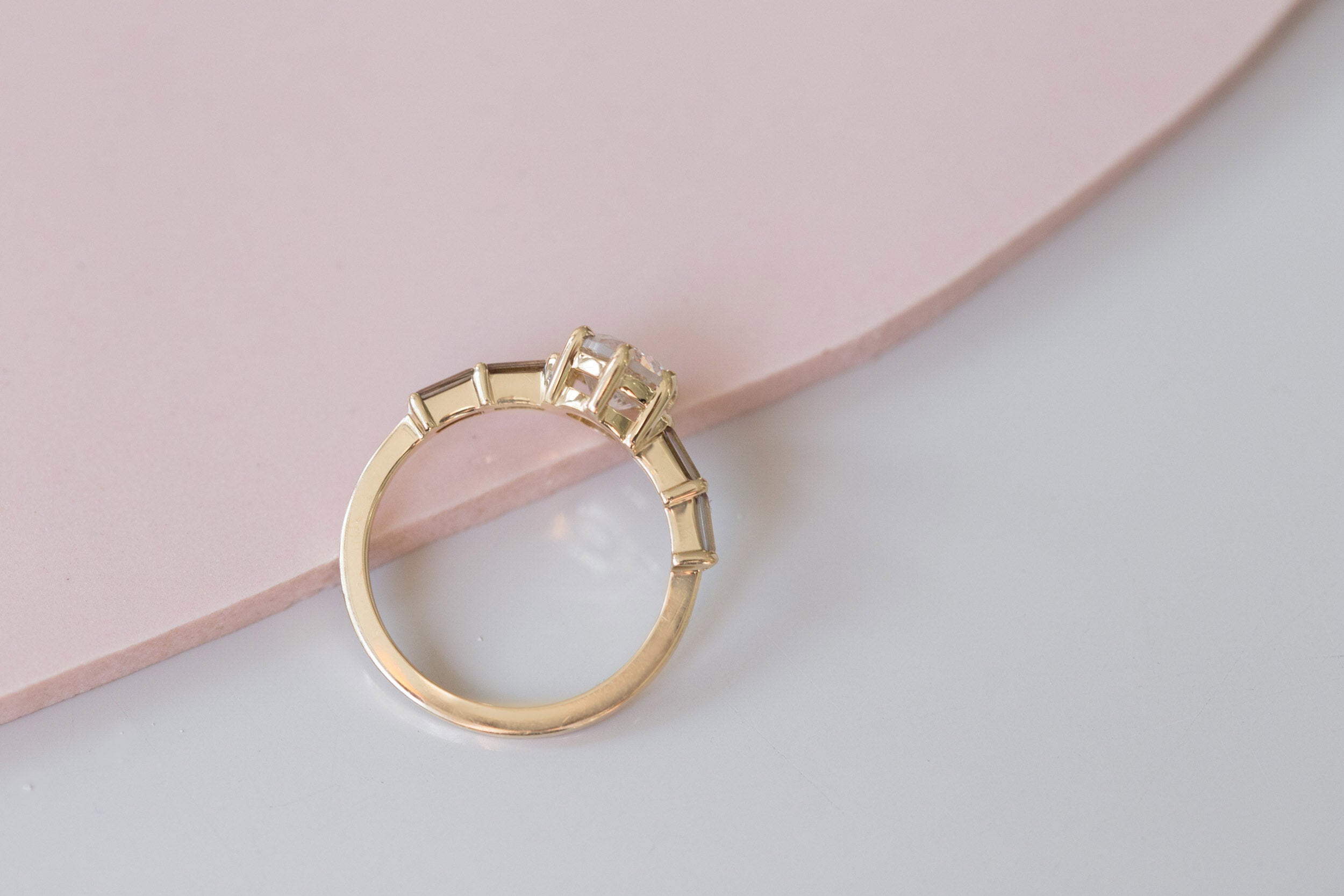 Acacia Ring | Rustic White Diamond + Andalusite Baguette Engagement Ring | 14k Recycled Gold | One of a Kind