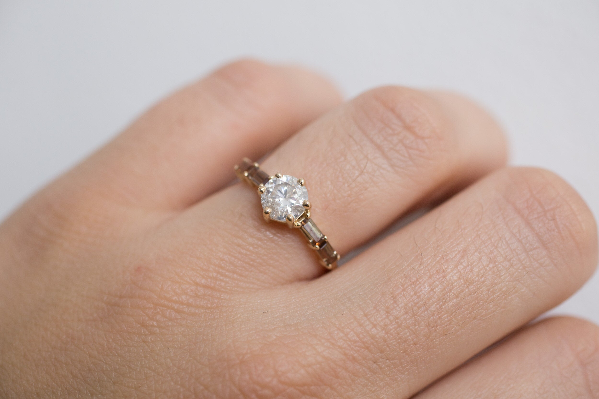Acacia Ring | Rustic White Diamond + Andalusite Baguette Engagement Ring | 14k Recycled Gold | One of a Kind
