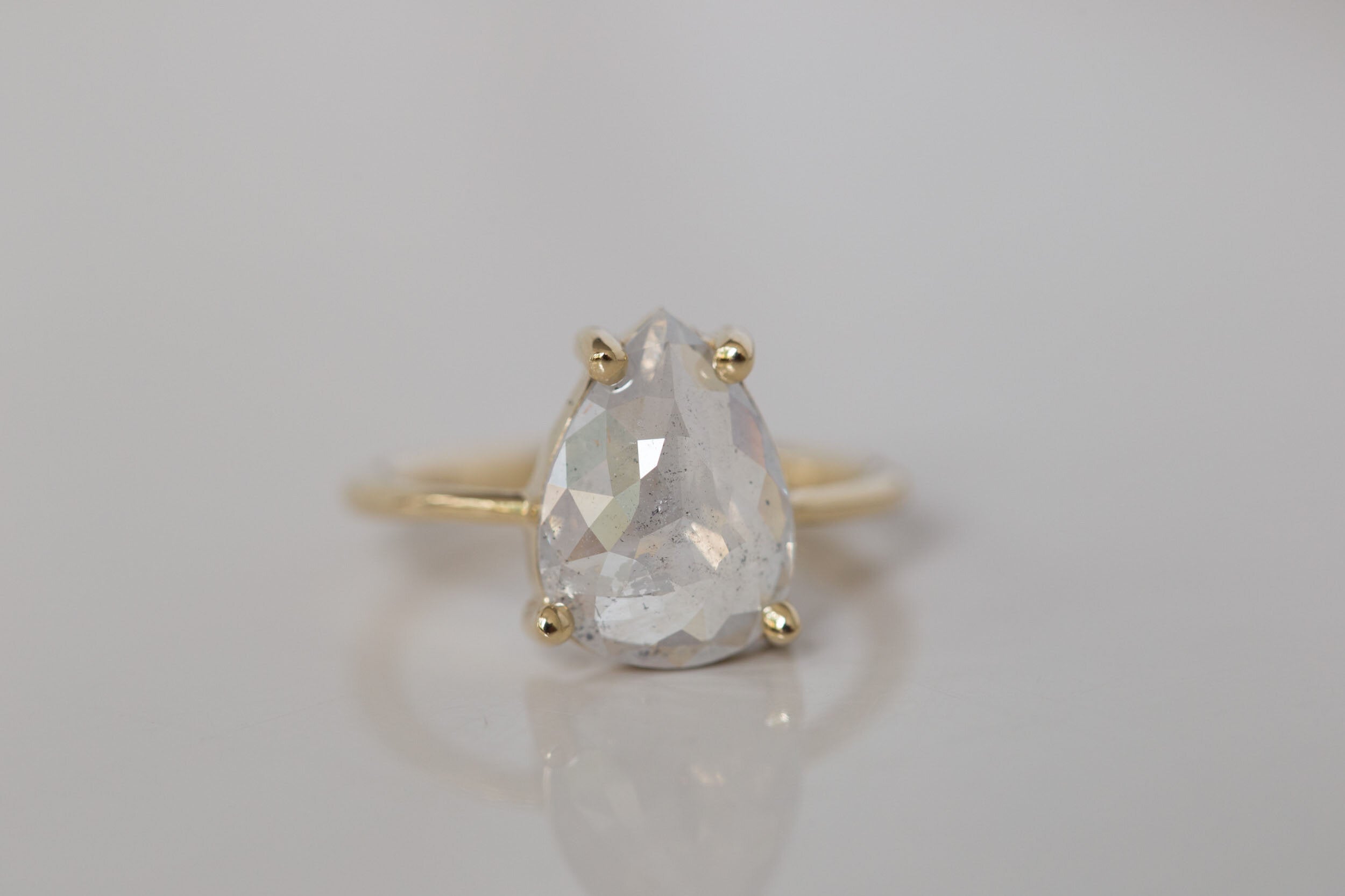 Briar Ring | Silvery Opalescent Rose Cut Diamond Solitaire Engagement Ring | 14k Recycled Gold | One of a Kind