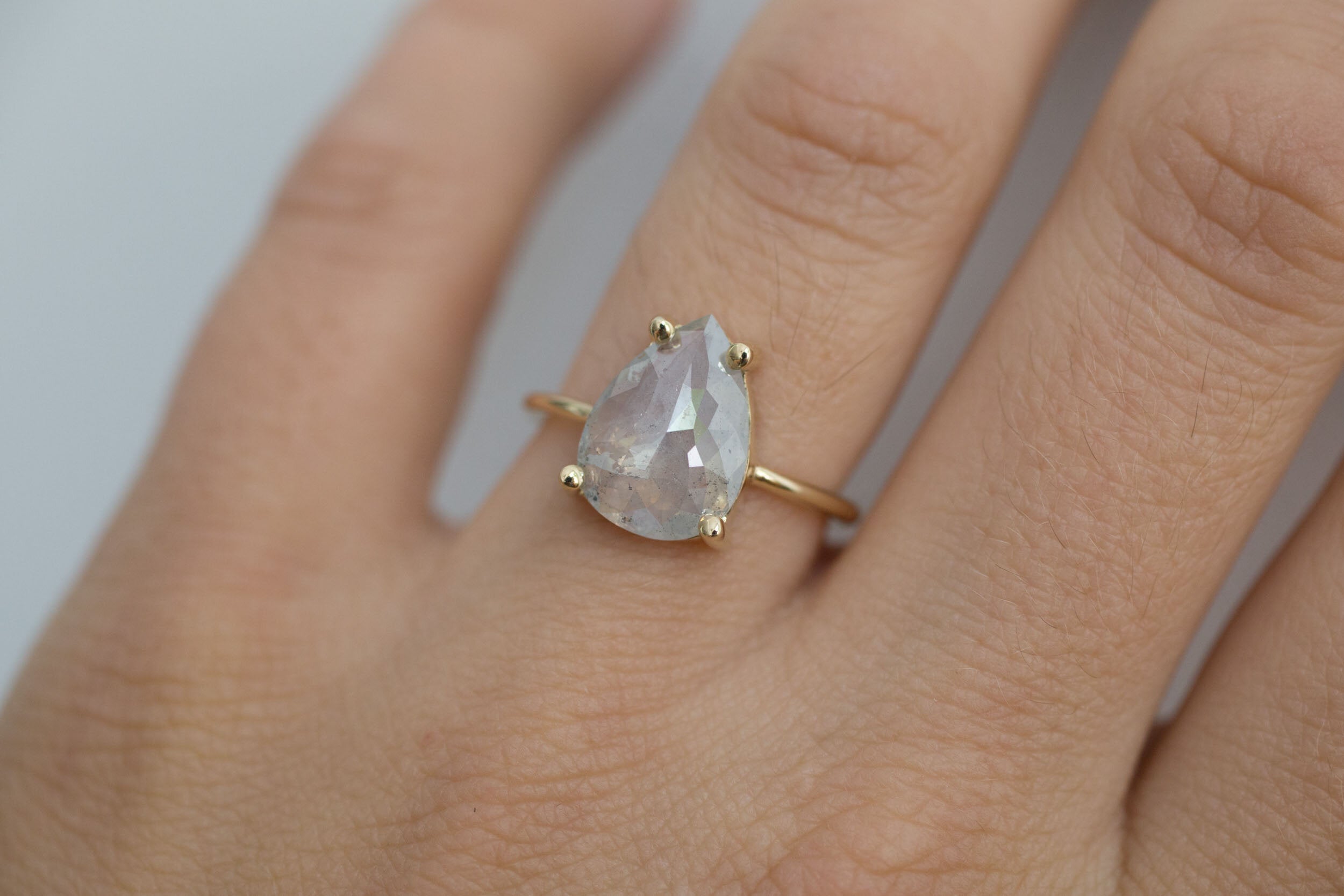 Briar Ring | Silvery Opalescent Rose Cut Diamond Solitaire Engagement Ring | 14k Recycled Gold | One of a Kind