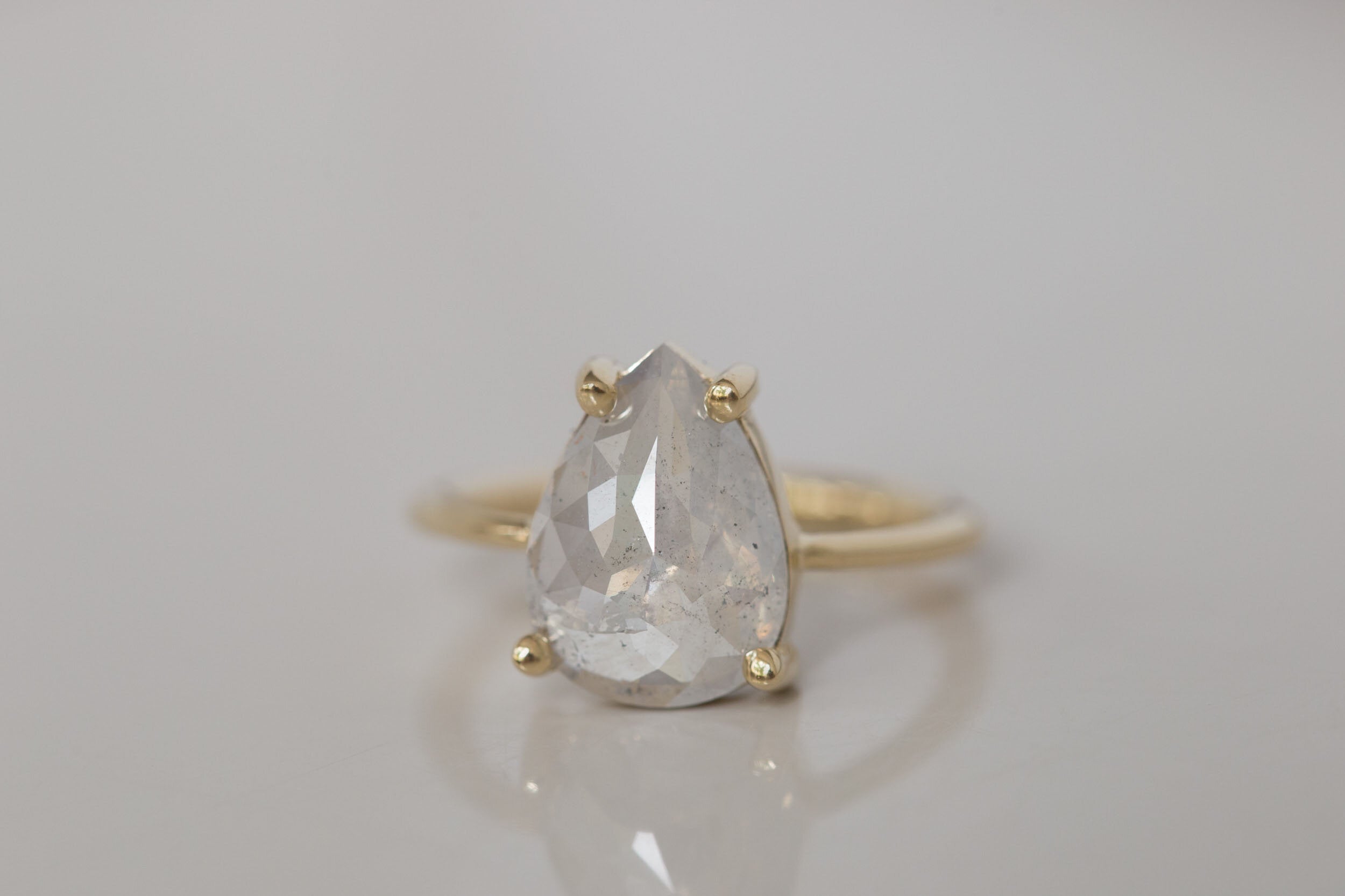 Briar Ring | Silvery Opalescent Rose Cut Diamond Solitaire Engagement Ring | 14k Recycled Gold | One of a Kind