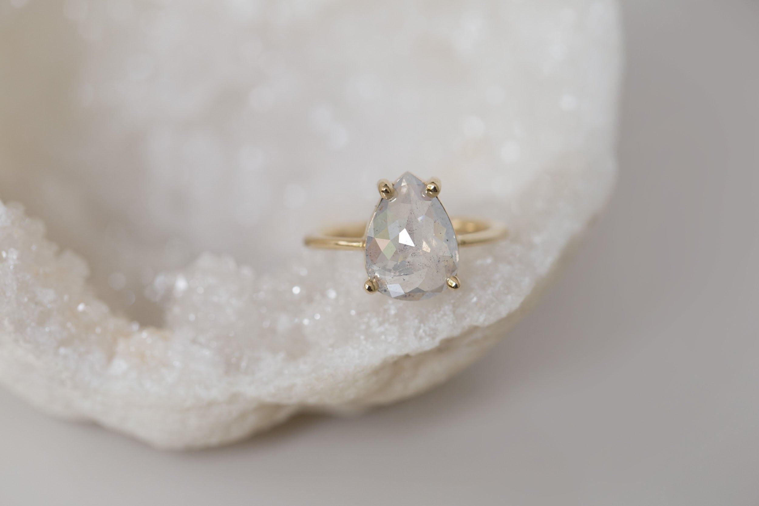 Briar Ring | Silvery Opalescent Rose Cut Diamond Solitaire Engagement Ring | 14k Recycled Gold | One of a Kind