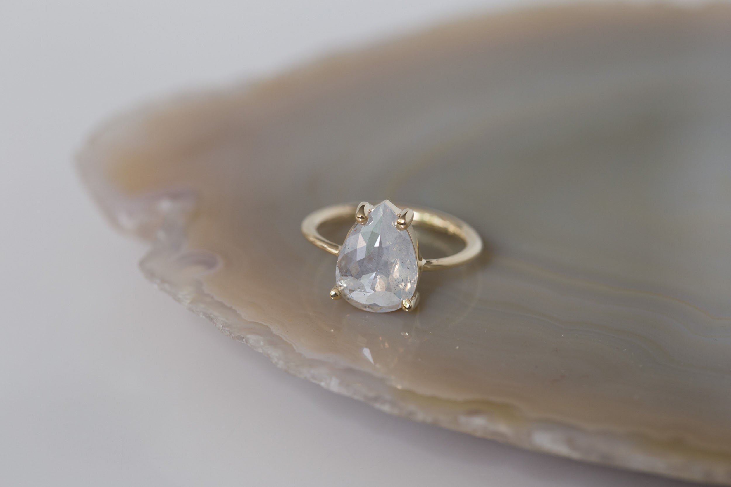 Briar Ring | Silvery Opalescent Rose Cut Diamond Solitaire Engagement Ring | 14k Recycled Gold | One of a Kind