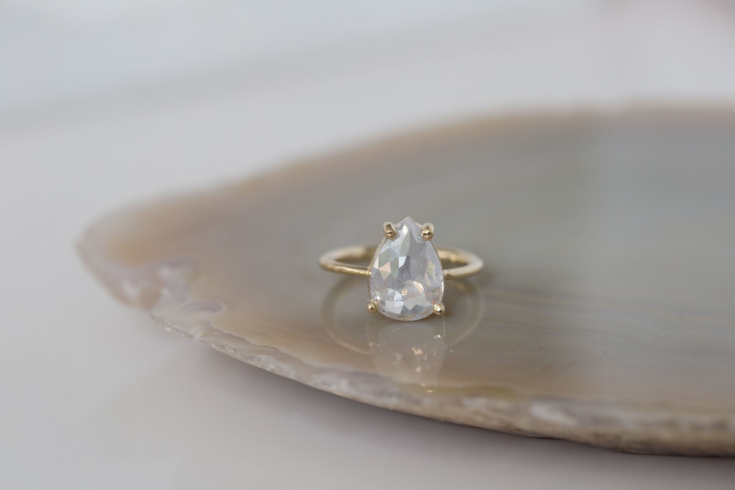Briar Ring | Silvery Opalescent Rose Cut Diamond Solitaire Engagement Ring | 14k Recycled Gold | One of a Kind