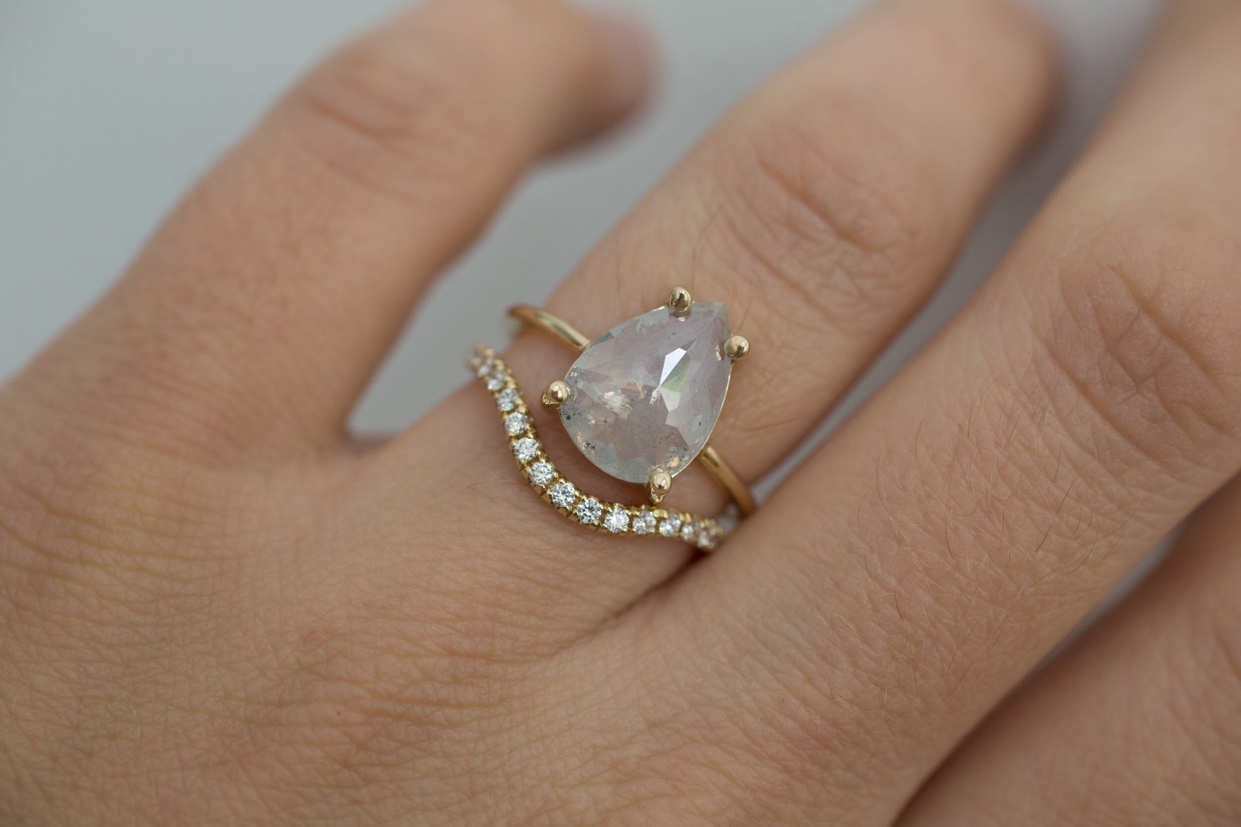 Briar Ring | Silvery Opalescent Rose Cut Diamond Solitaire Engagement Ring | 14k Recycled Gold | One of a Kind