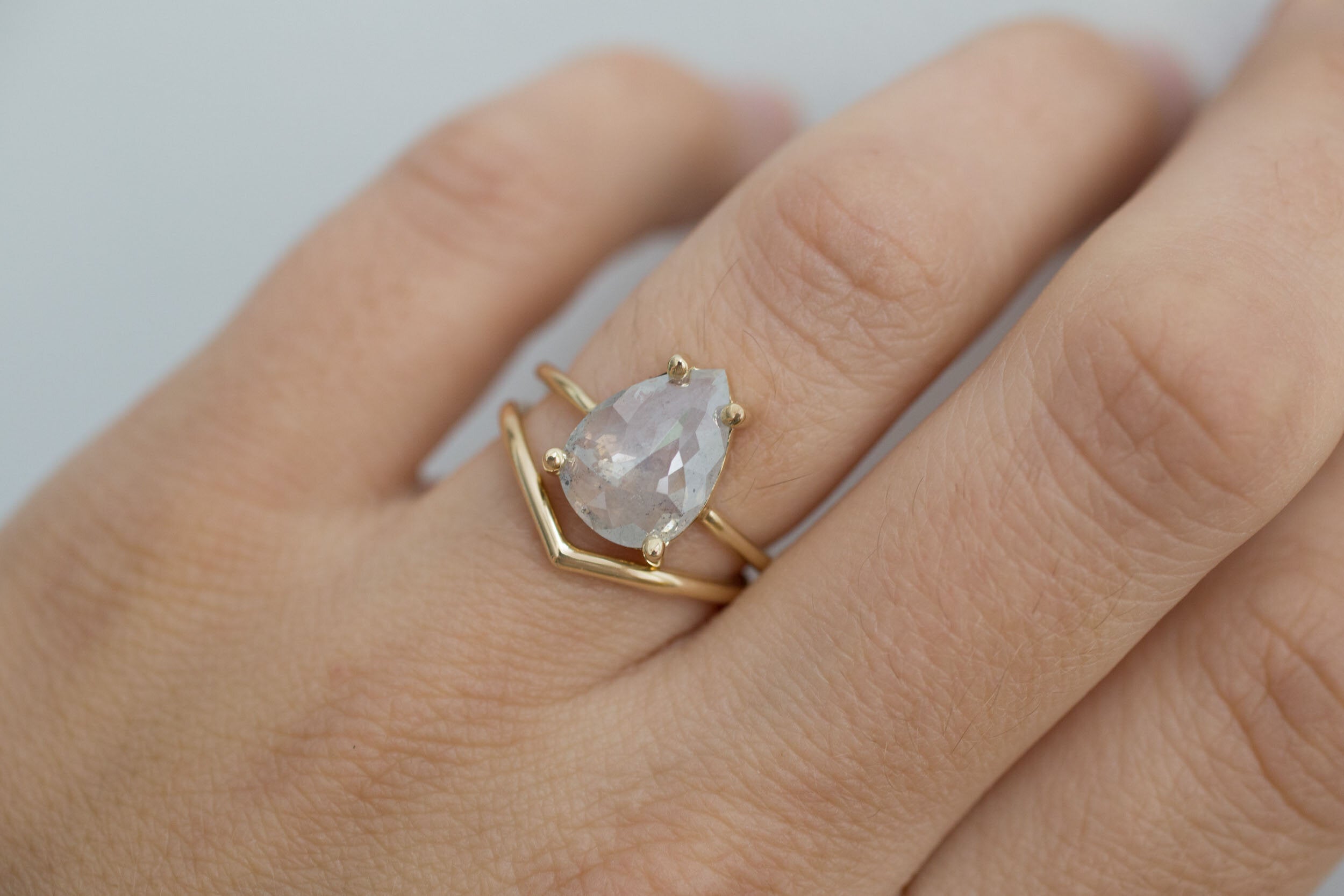 Briar Ring | Silvery Opalescent Rose Cut Diamond Solitaire Engagement Ring | 14k Recycled Gold | One of a Kind