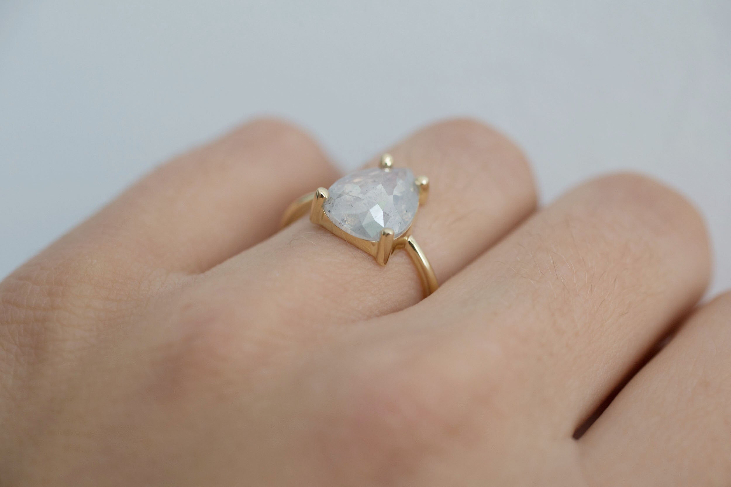 Briar Ring | Silvery Opalescent Rose Cut Diamond Solitaire Engagement Ring | 14k Recycled Gold | One of a Kind