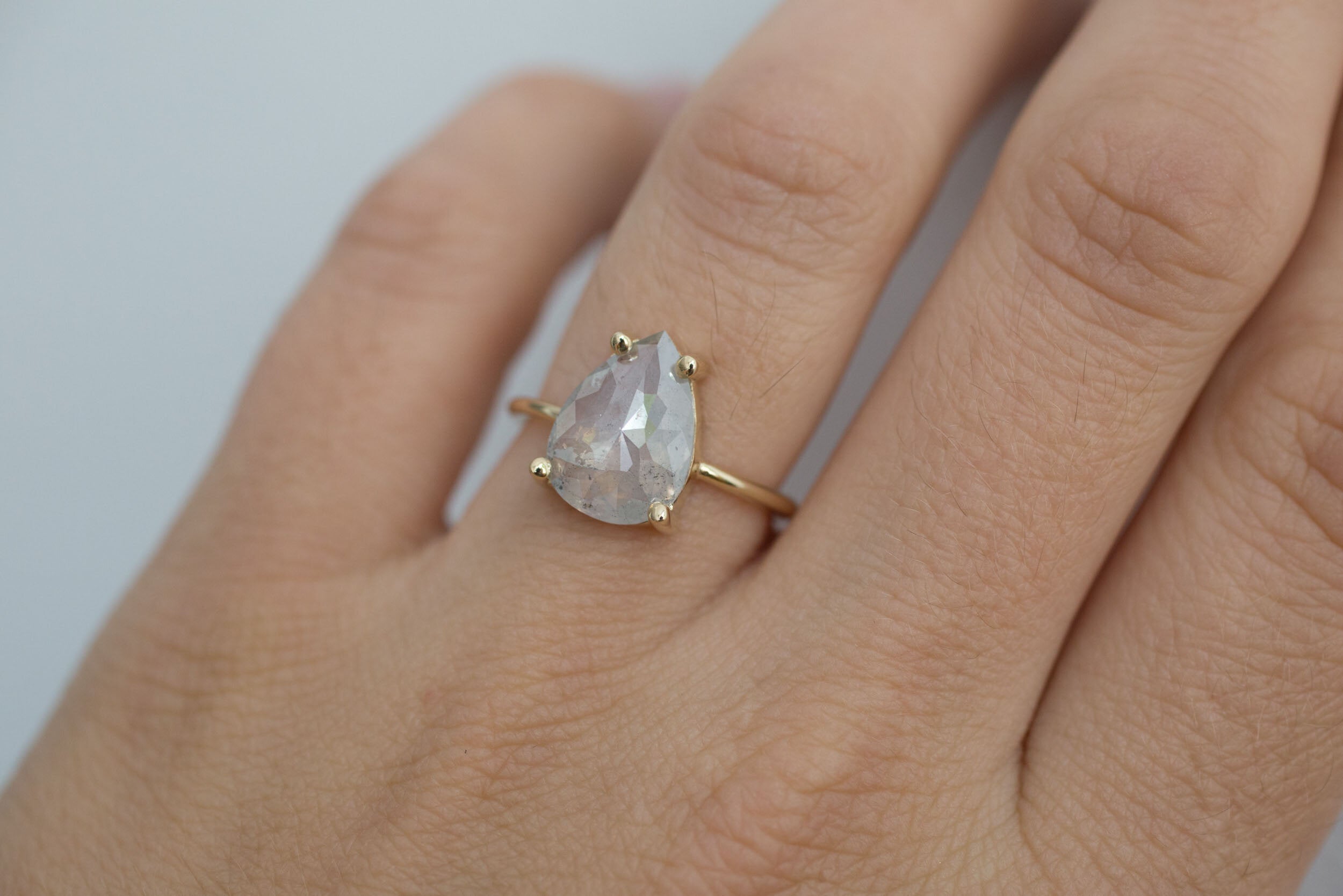 Briar Ring | Silvery Opalescent Rose Cut Diamond Solitaire Engagement Ring | 14k Recycled Gold | One of a Kind