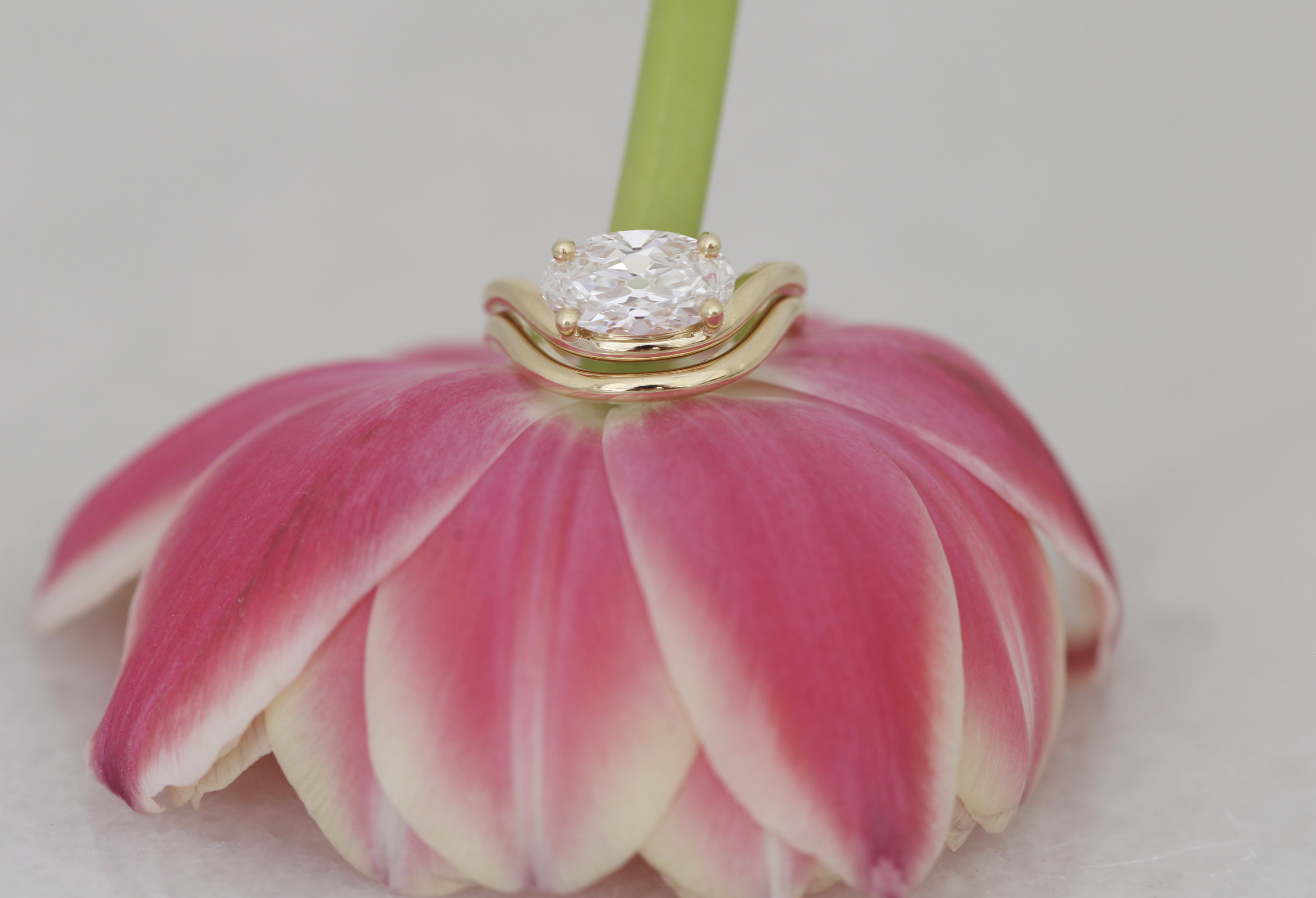 Hayes Ring | Lab Moval Solitaire + Double Curved Band Engagement Ring 2.06 ct | 14k Recycled Gold | One of a Kind