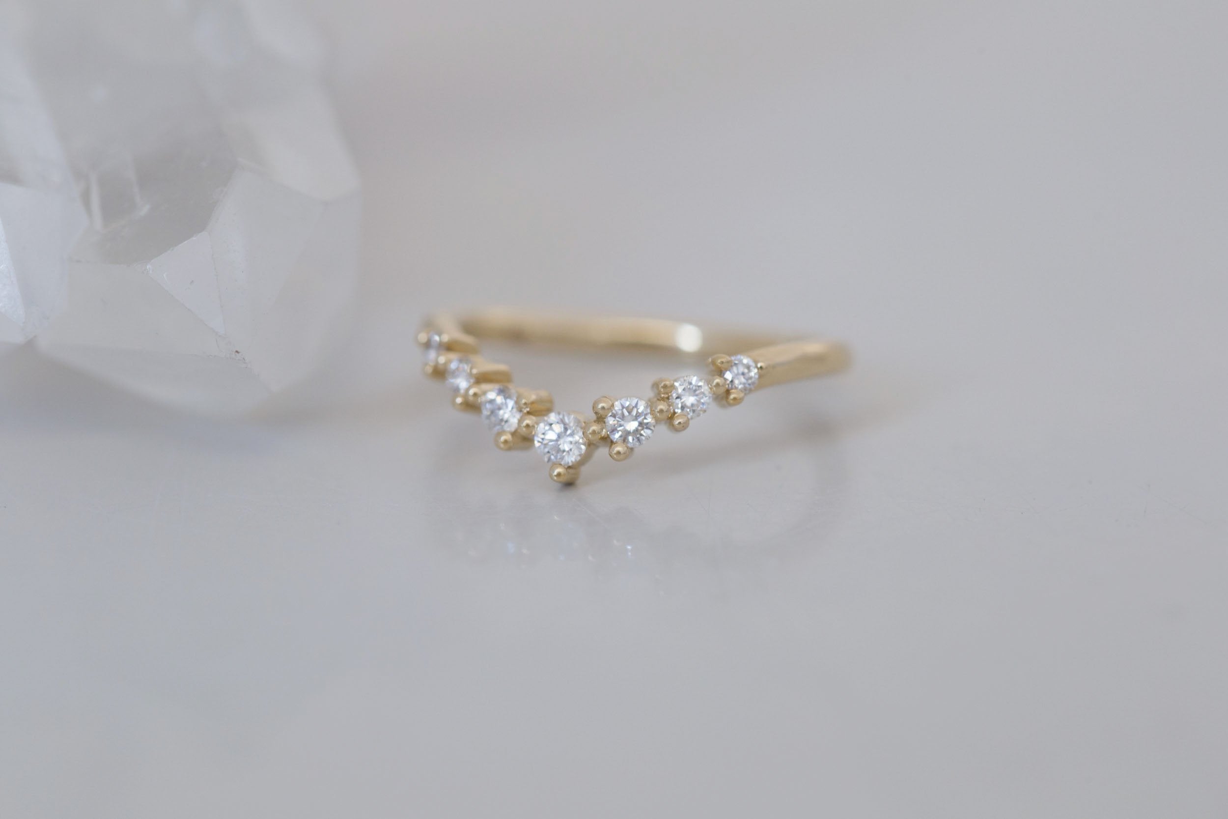 Shallow Diamond Contour V Band | 14k Recycled Gold